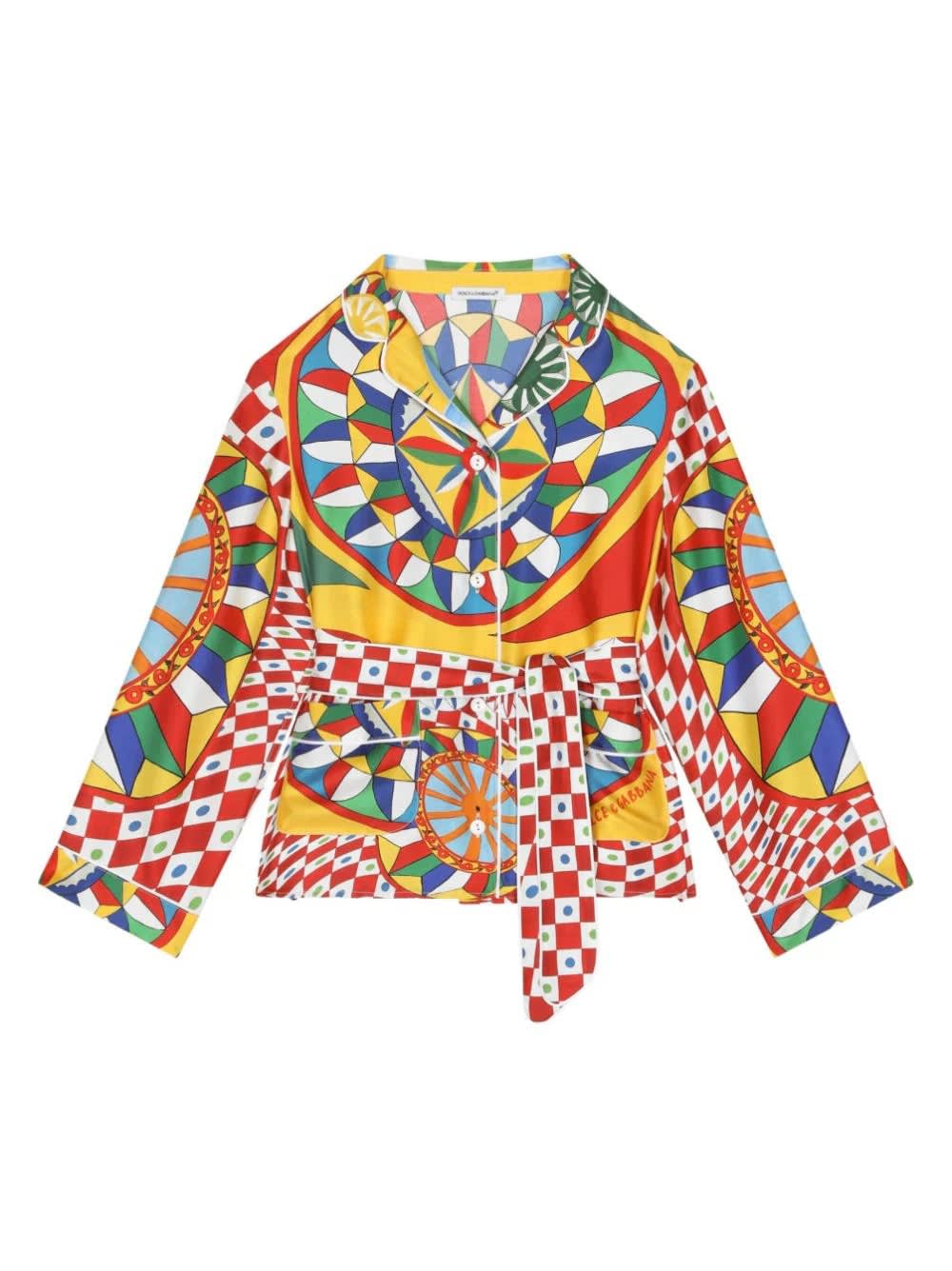 Shop Dolce & Gabbana Twill Shirt With Cart Print In Multicolour