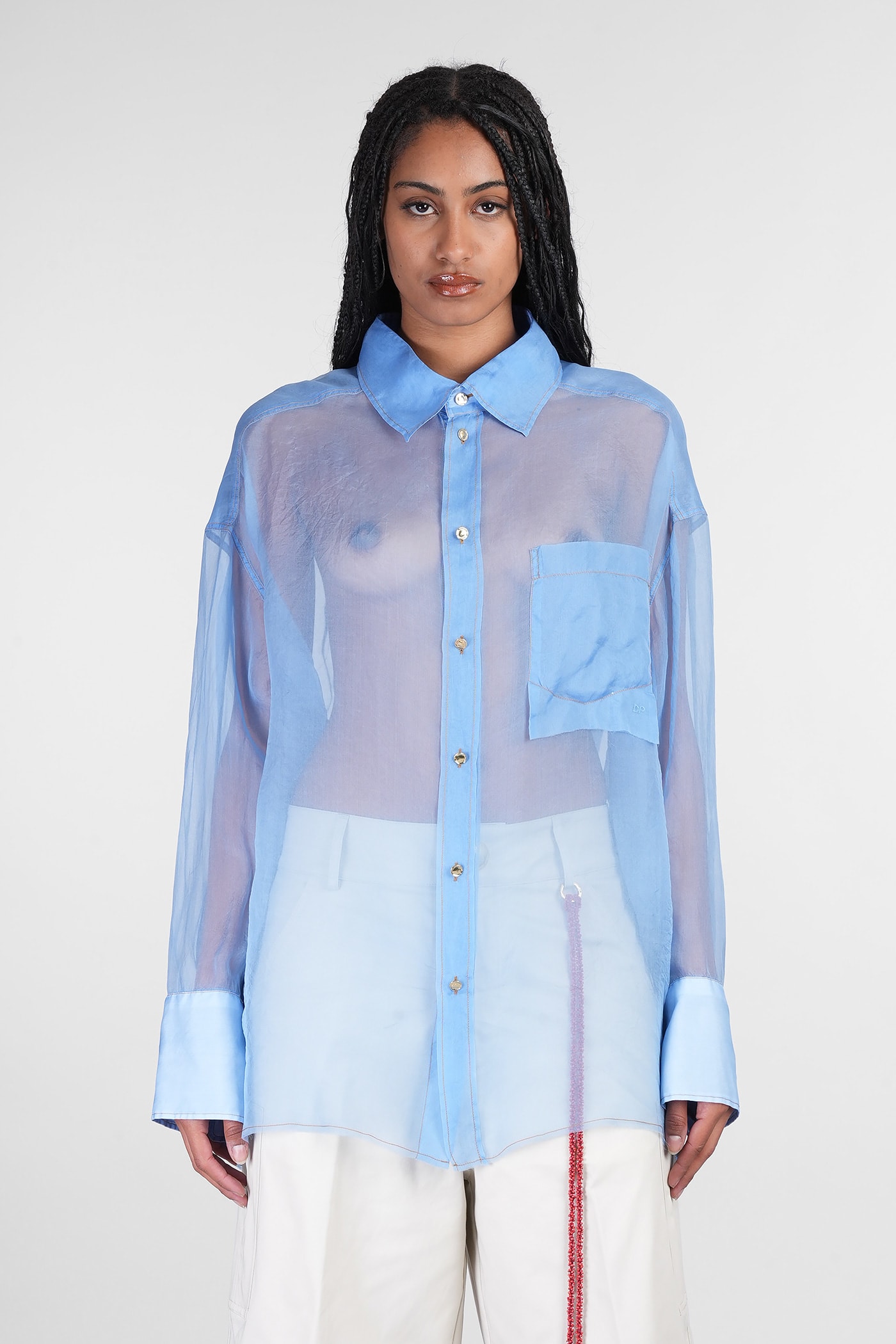 Darkpark Nathalie Shirt In Cyan Silk