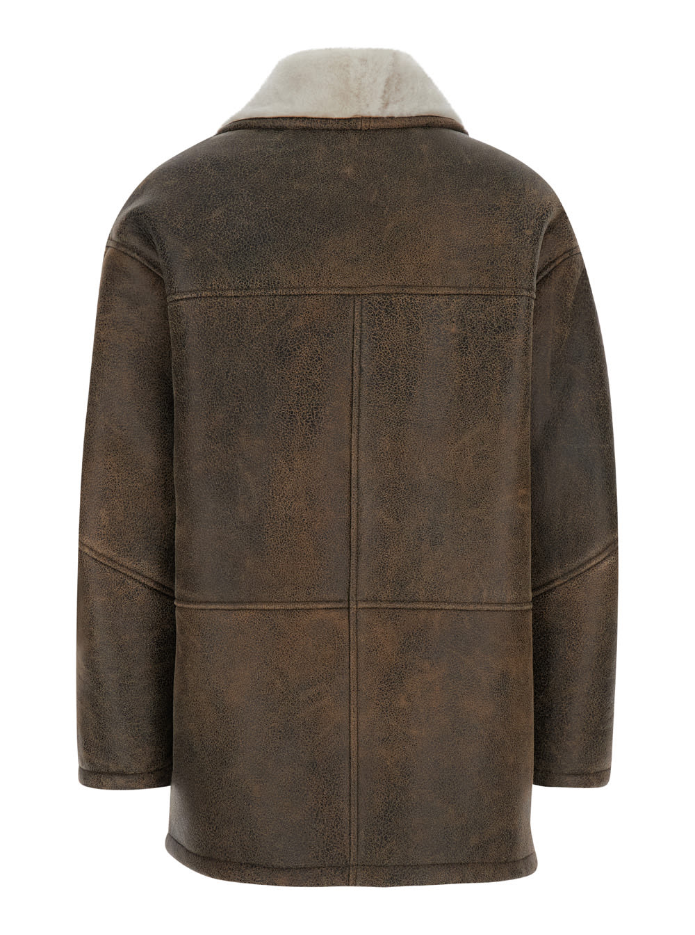 Brown Jacket With Shearling Trim In Leather Woman