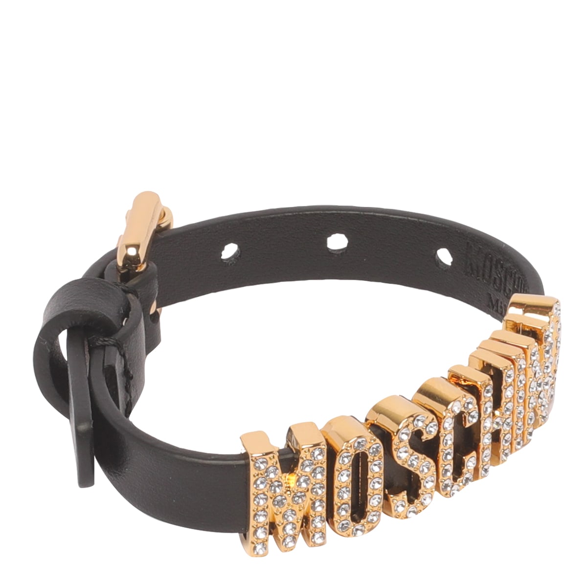 Shop Moschino Crystal Lettering Bracelet In Black