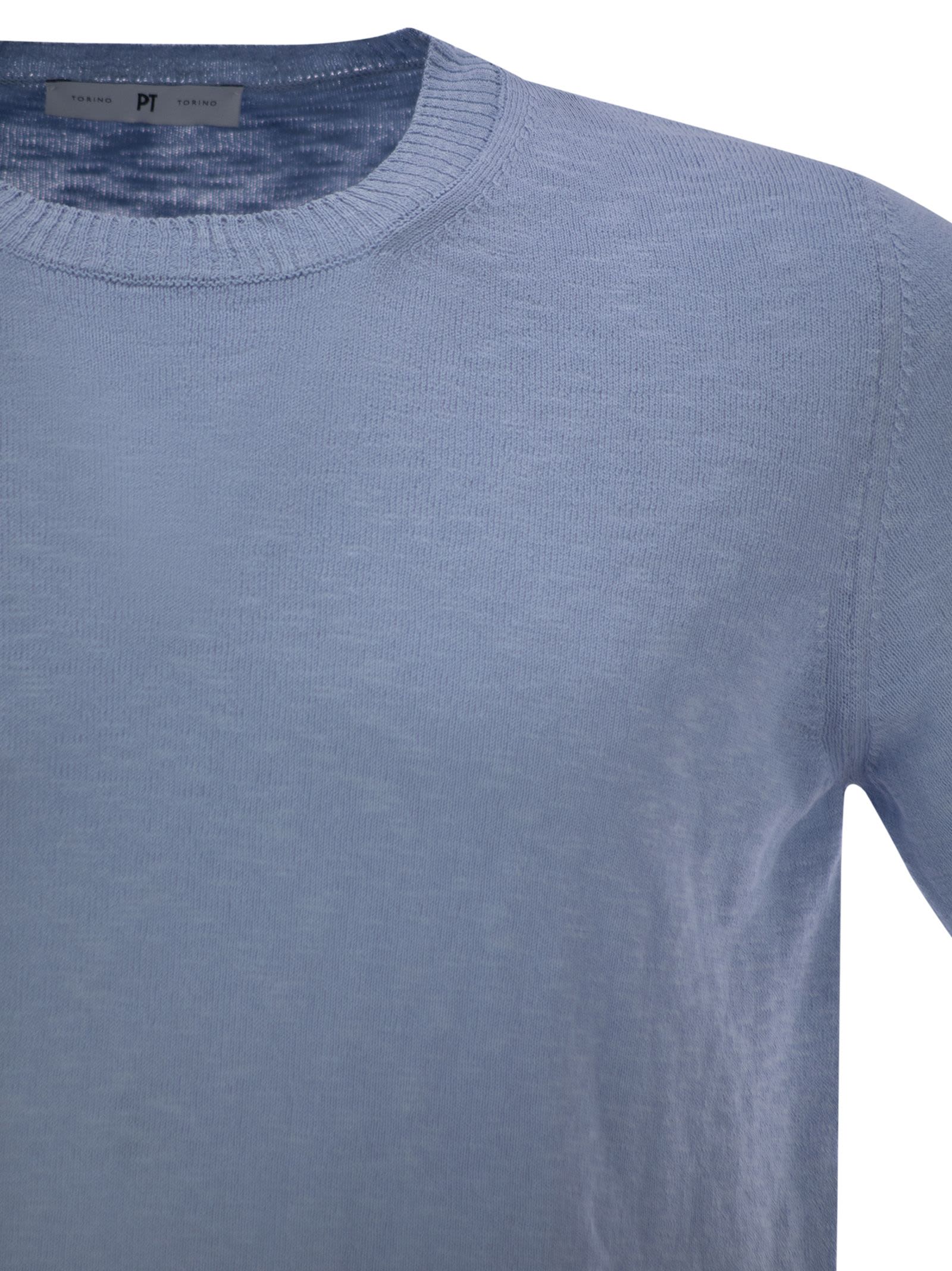 Pt Torino Crew-neck Short-sleeved Cotton Jersey In Light Blue