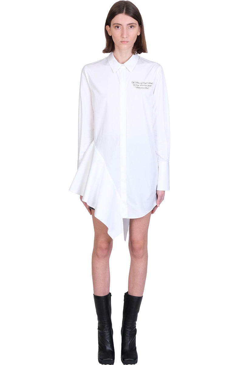 Off-White Popeline Asymme Dress In White Cotton