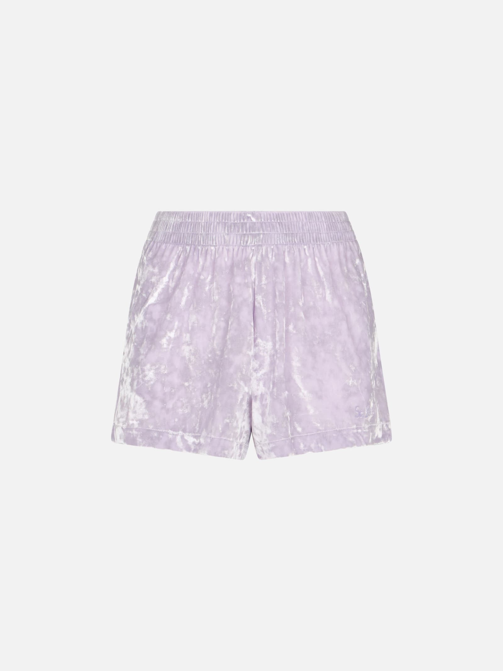 Mc2 Saint Barth Woman Lilac Chenille Pull Up Shorts Cate In Pink