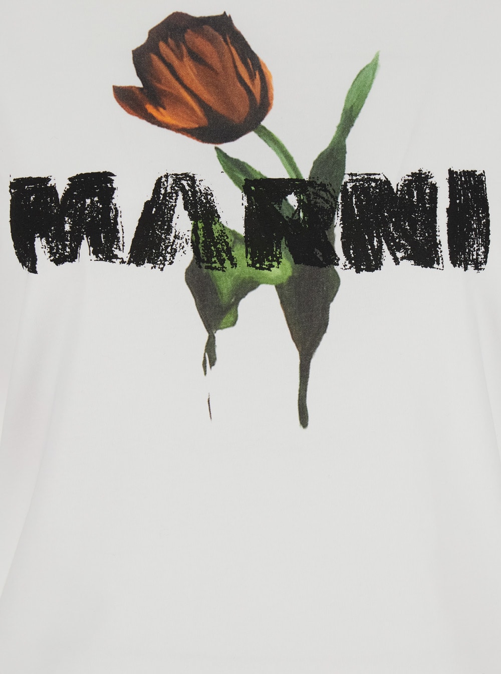 Marni White Crewneck T-shirt With Logo Lettering And Logo Print On The Front