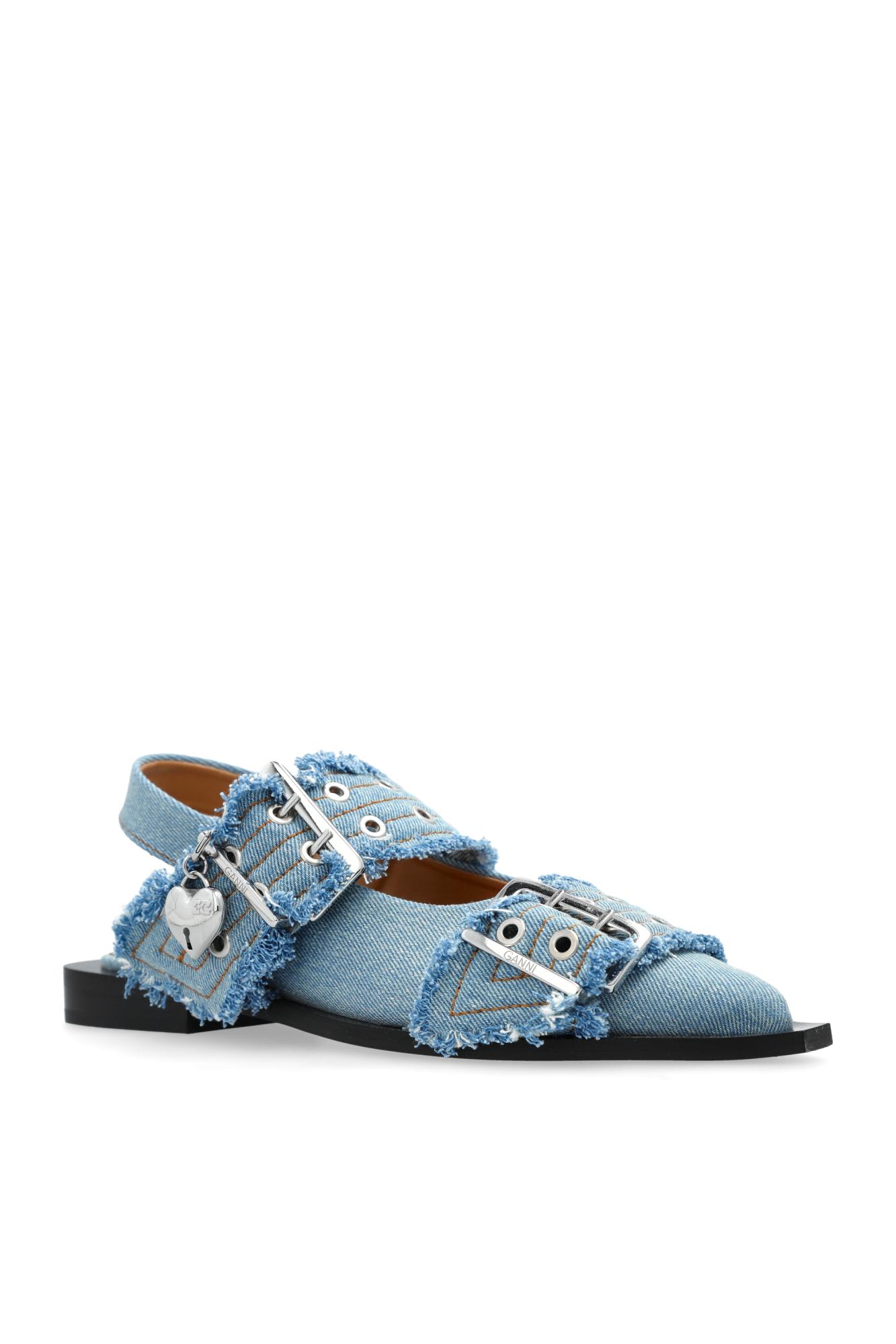 Ganni Feminine Denim Ballet Flats In Blue