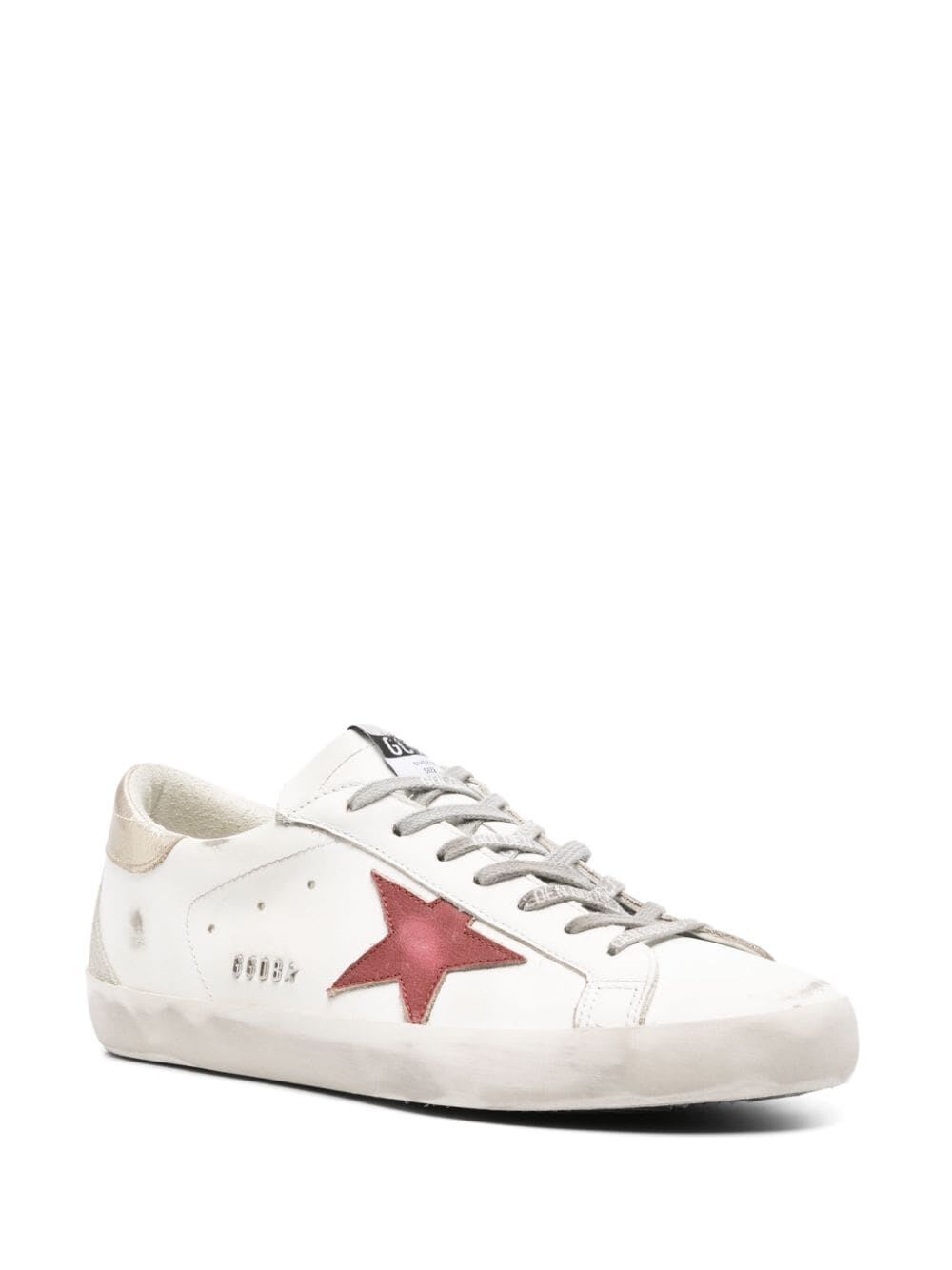 Shop Golden Goose Super Star Leather Upper And Star Laminated Heel Suede Spur With Metal Lettering In White Red Platinum Ice