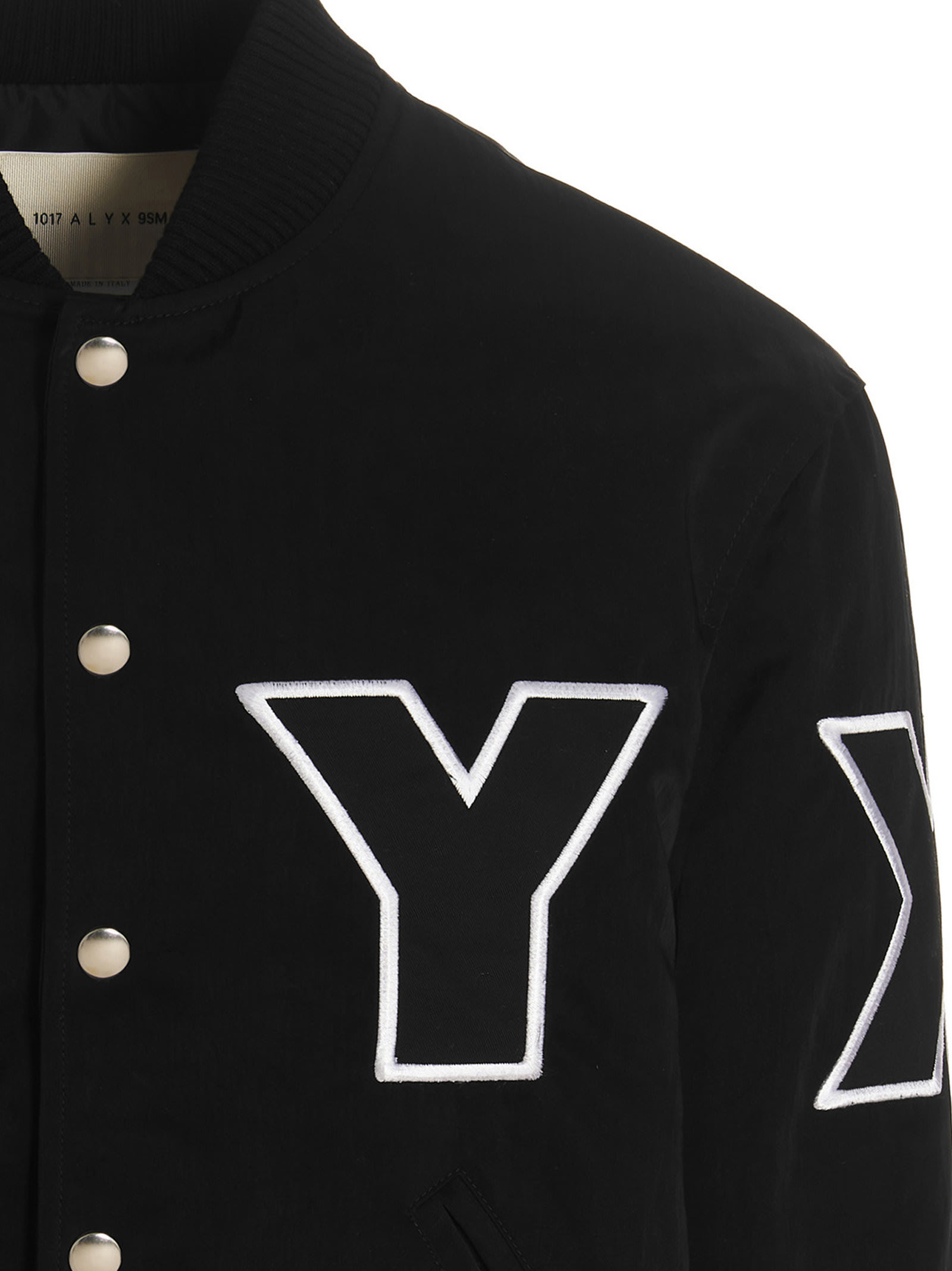 Alyx Mixed Media Logo Patch Varsity Jacket In Black