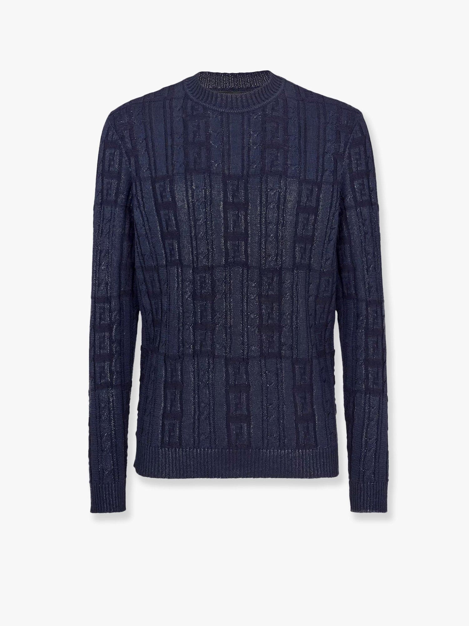 Fendi Men Braided Wool Sweater With Ff Details In Blue