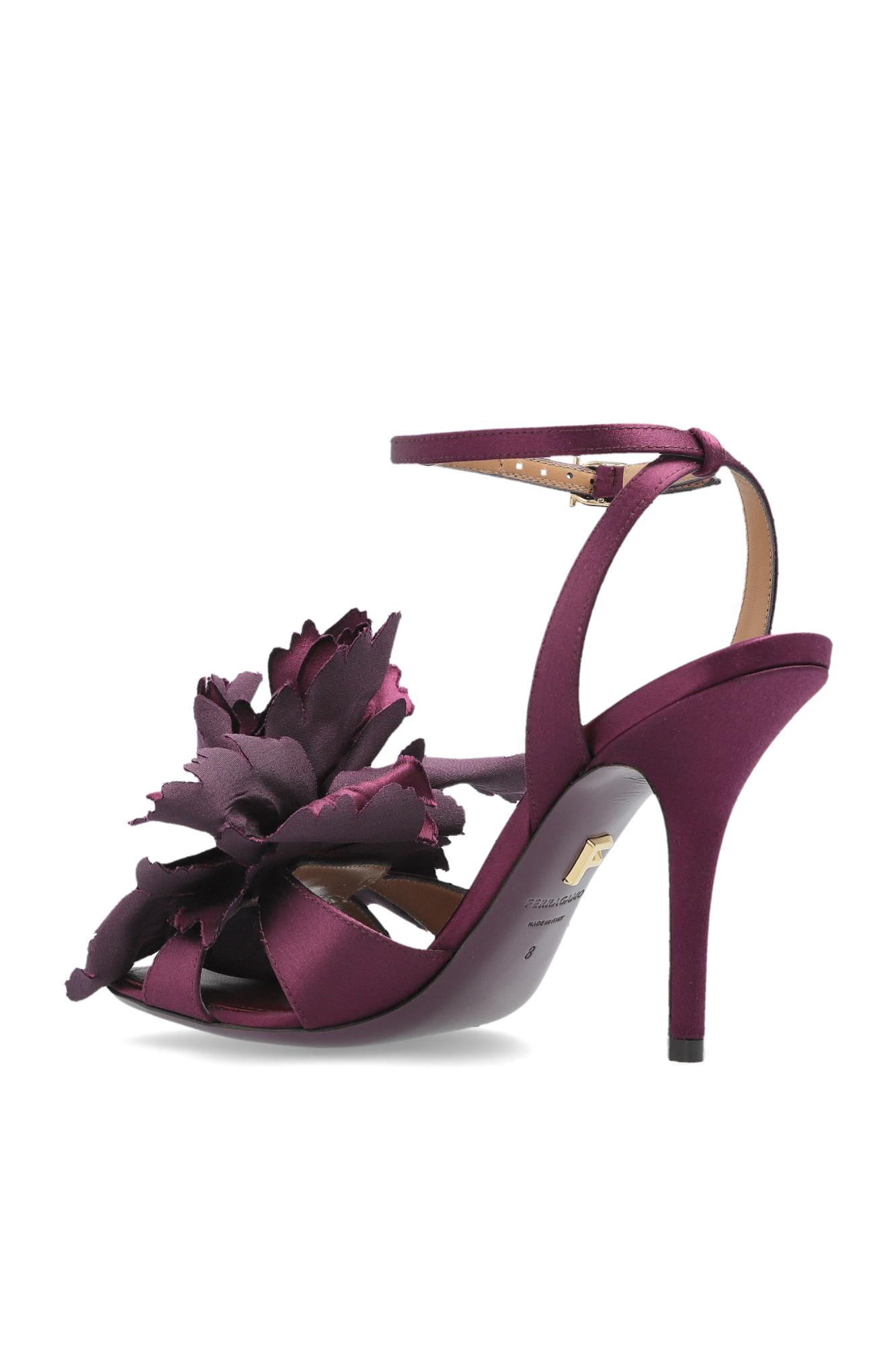 Ferragamo Flower Embellished High Heel Sandal In Burgundy