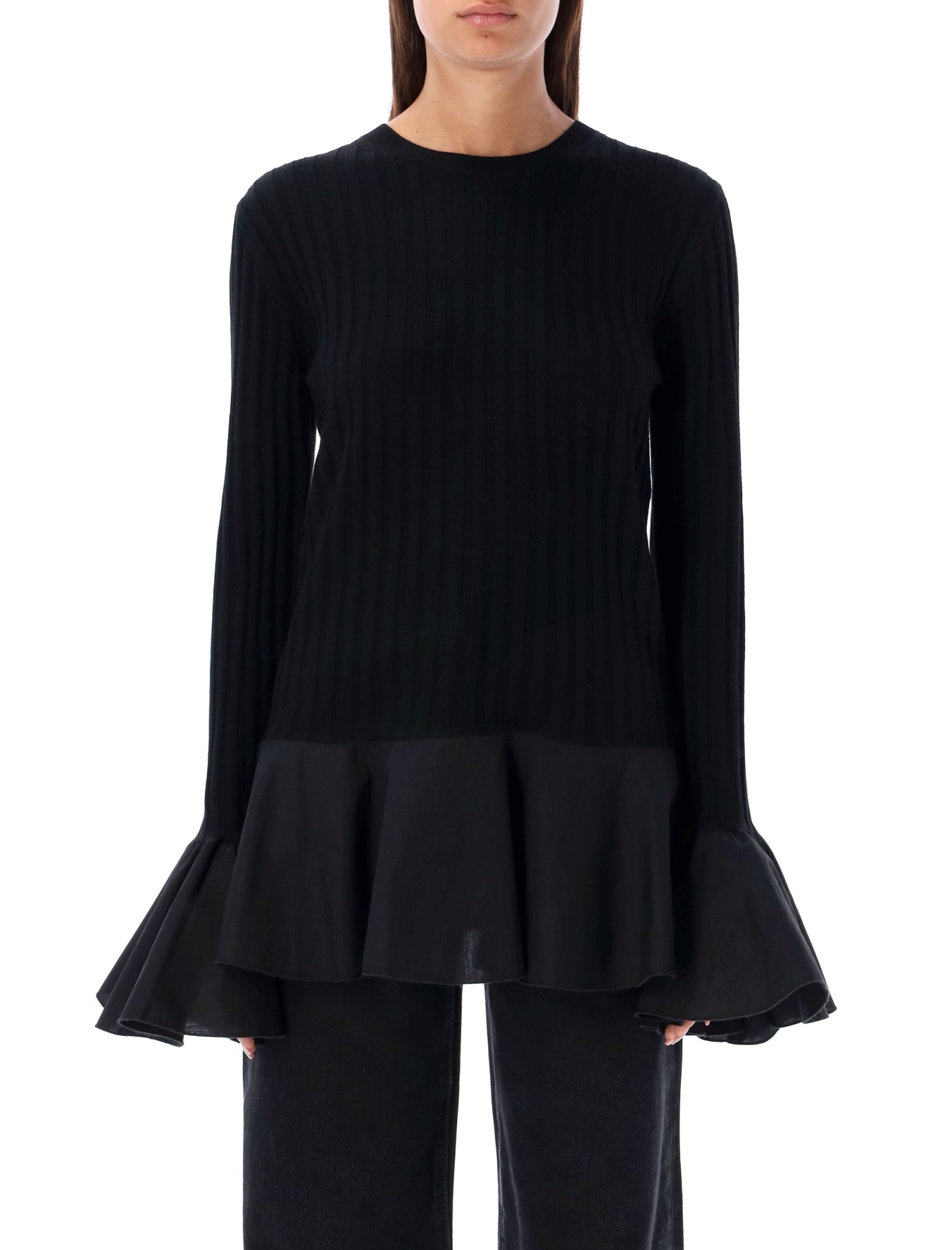 Jw Anderson Contrast Woven Hem Top In Black