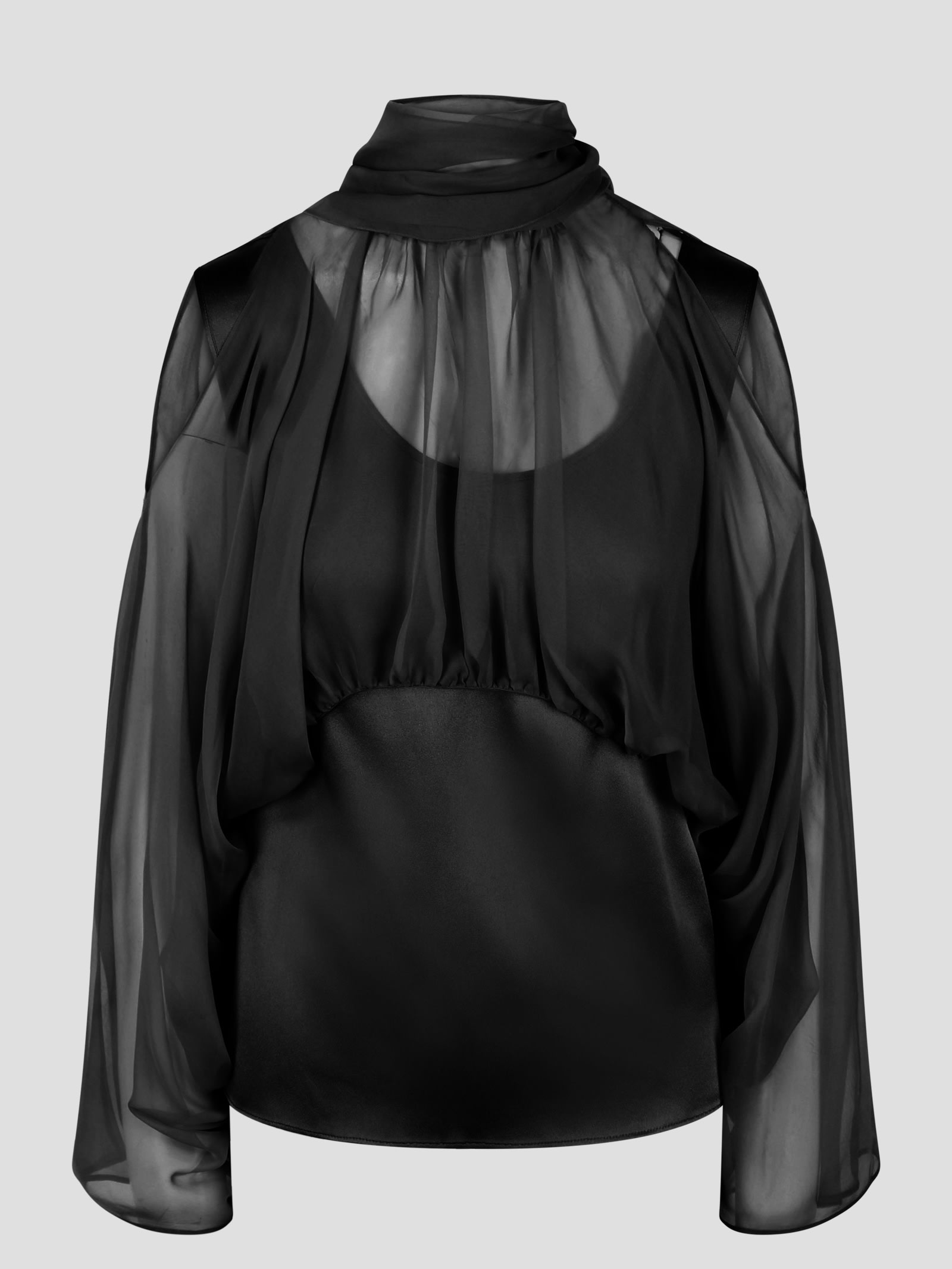 Shop Alberta Ferretti Satin And Organza Shirt In Black