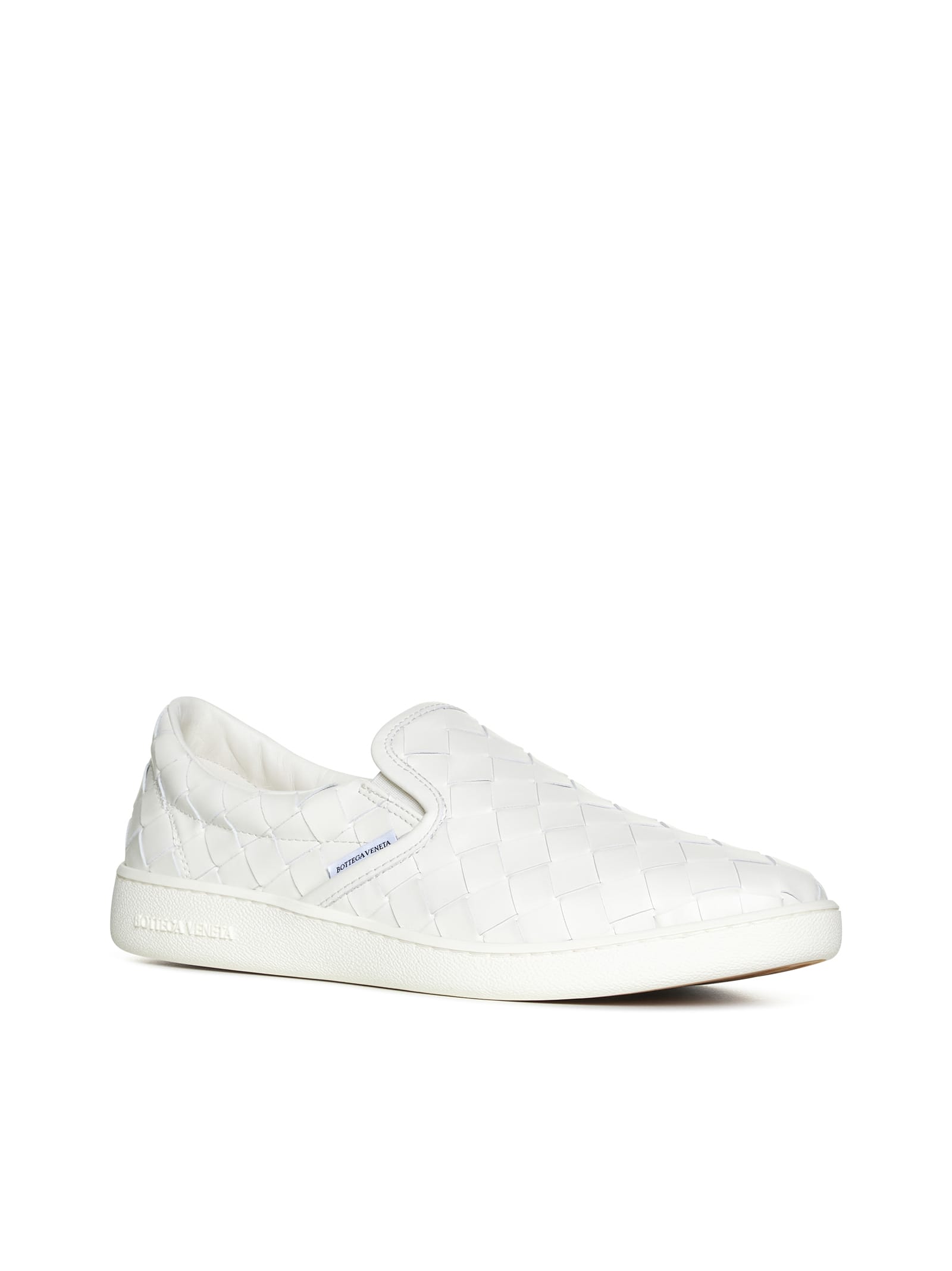 Bottega Veneta White Slip-on Sneakers With Intreccio Motif In Leather Man In White