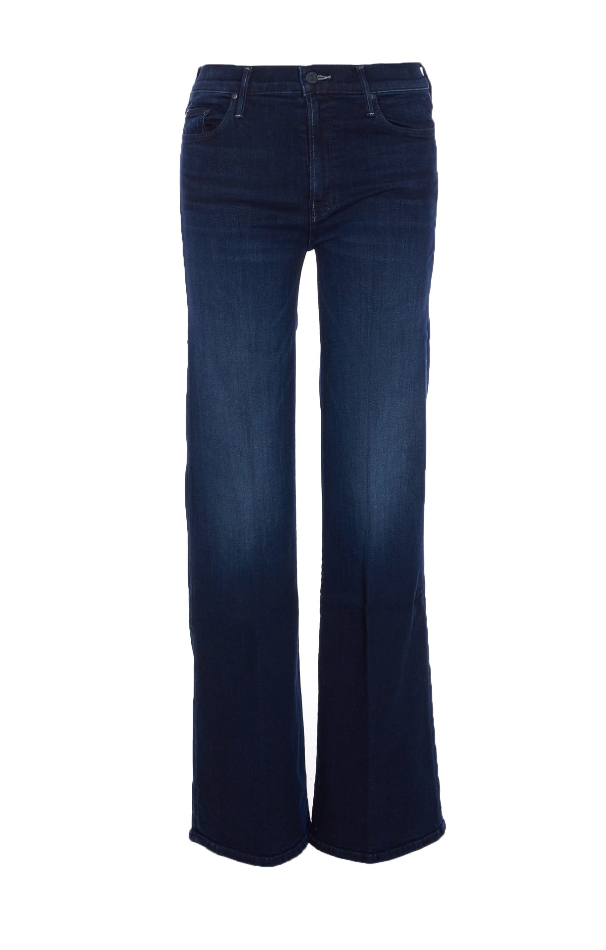 Mother Hustler Roller Sneak Slightly Flared Stonewashed Denim Trousers In Blue