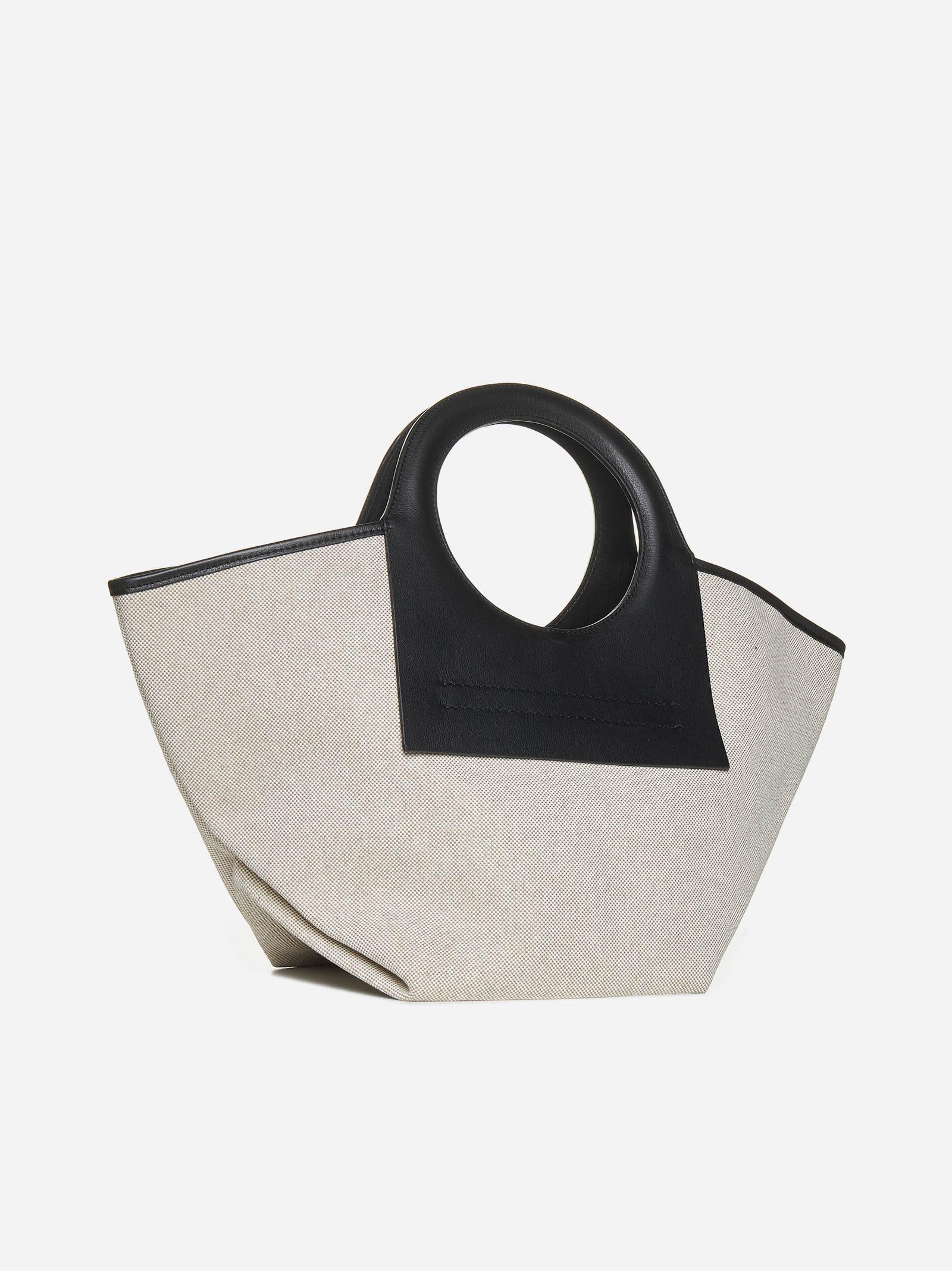 Shop Hereu Cala S Canvas And Leather Bag In Beige/black