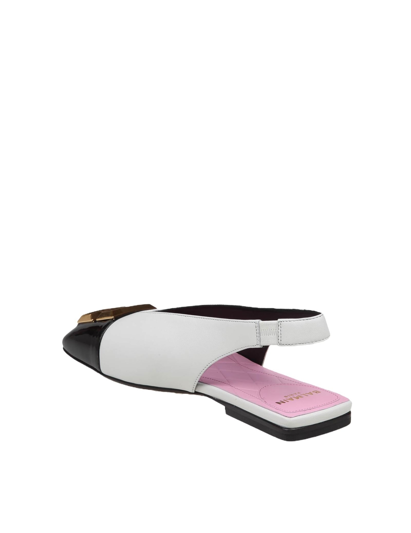 Shop Balmain Slingback Flat Eden In Two-tone Leather In Noir/blanc