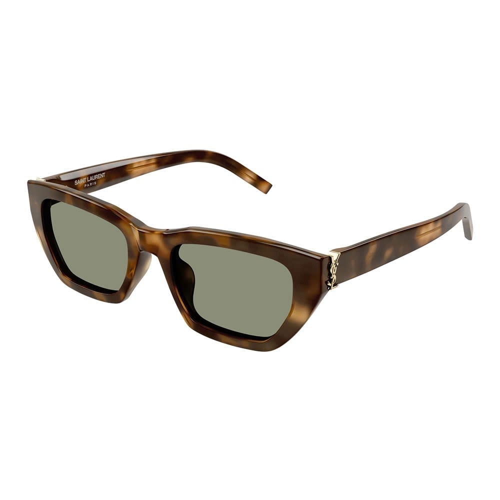 Shop Saint Laurent Sunglasses In Havana/verde