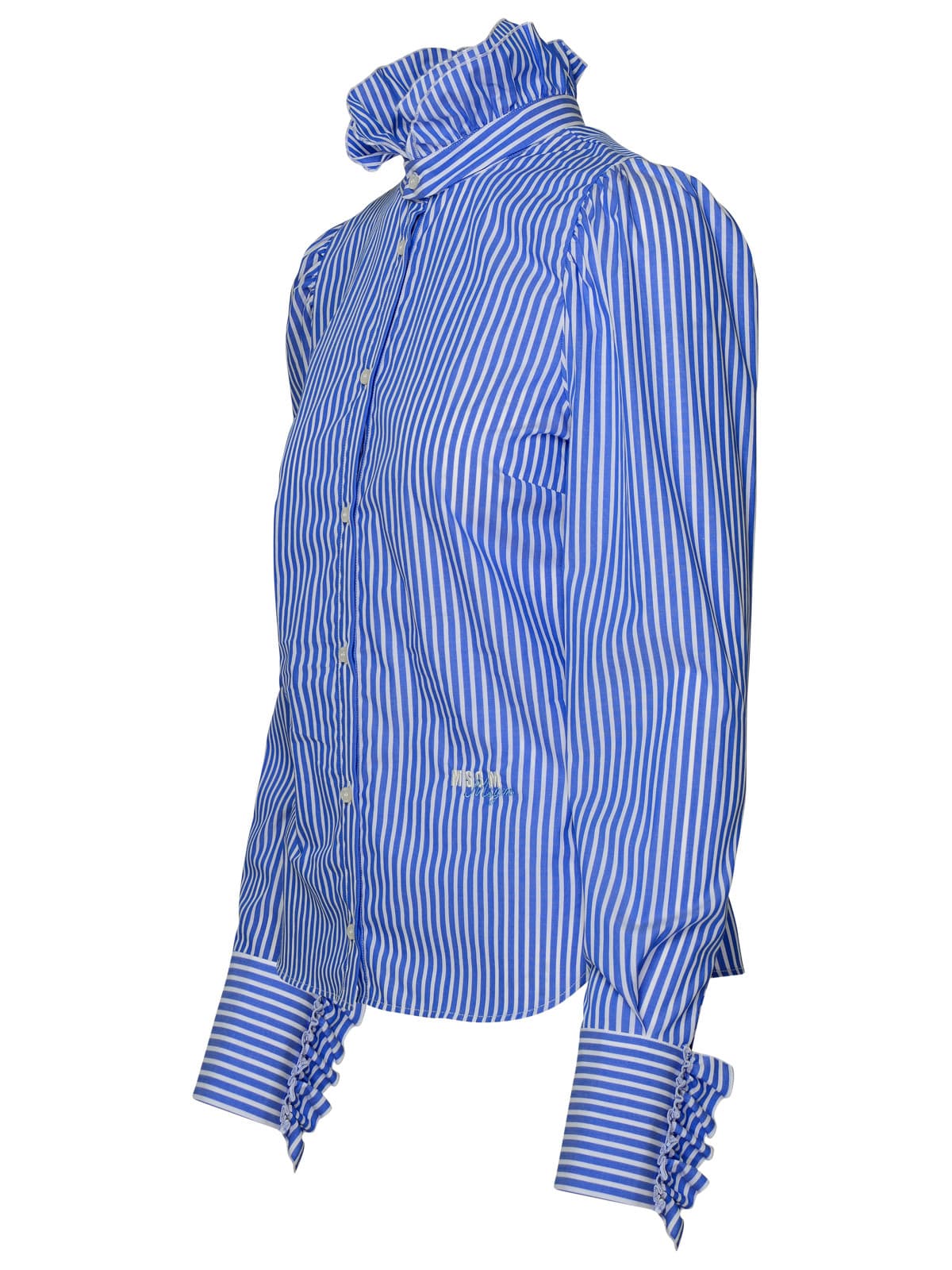 Shop Msgm Striped Cotton Shirt In Light Blue