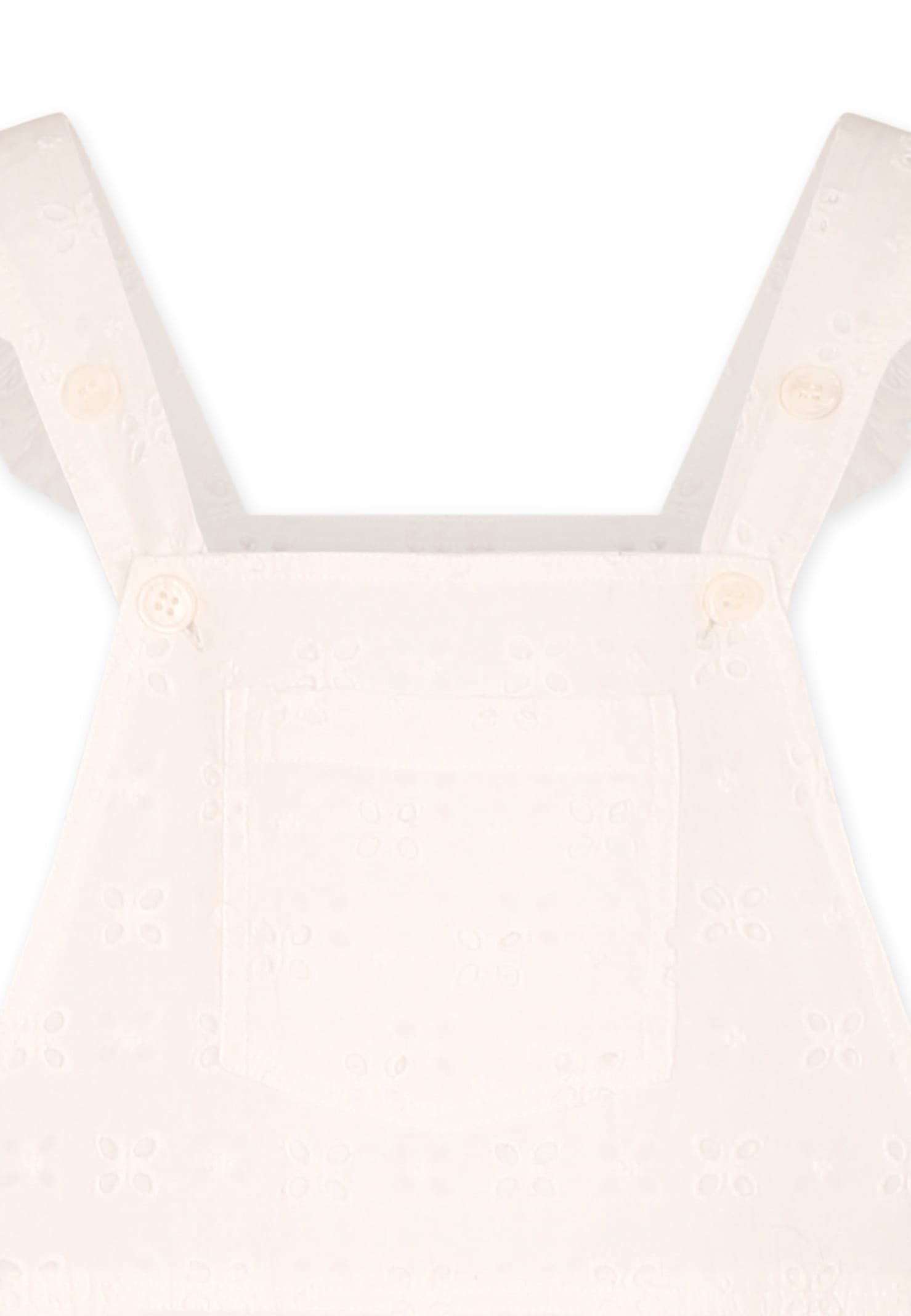 Mc2 Saint Barth White Dungarees For Girl With Flowers In White