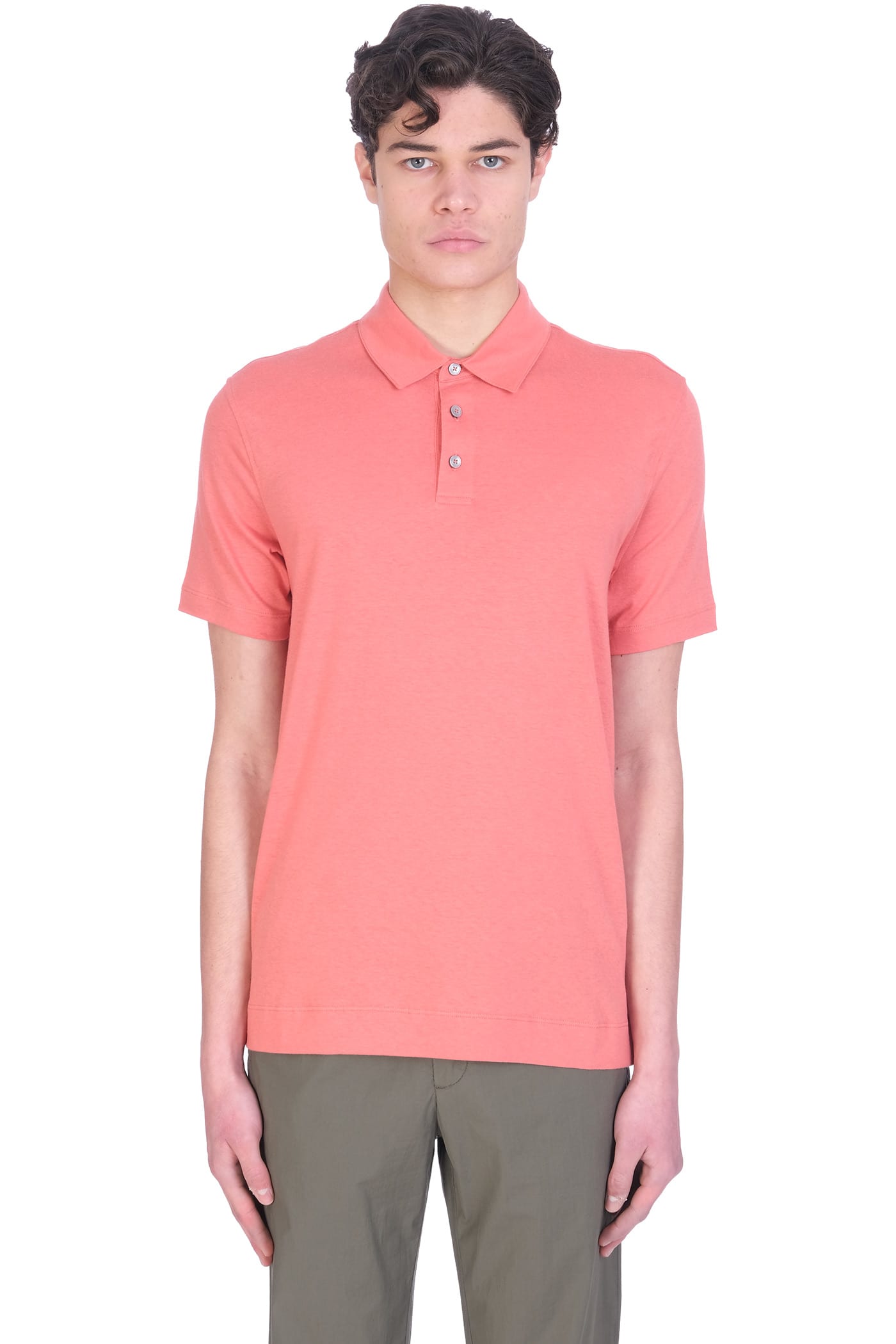 Z Zegna Polo In Red Cotton And Linen