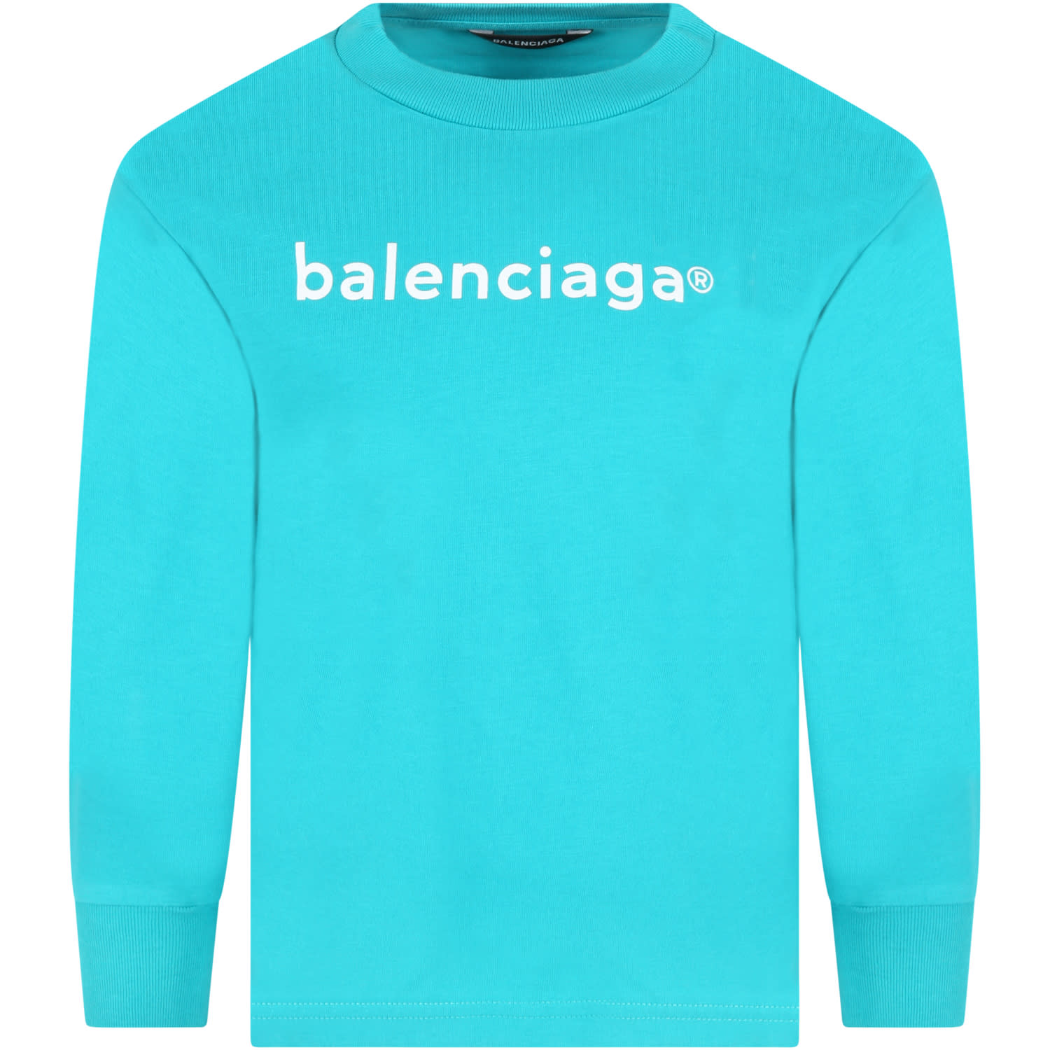 Balenciaga Turquoise T-shirt For Kids With White Logo
