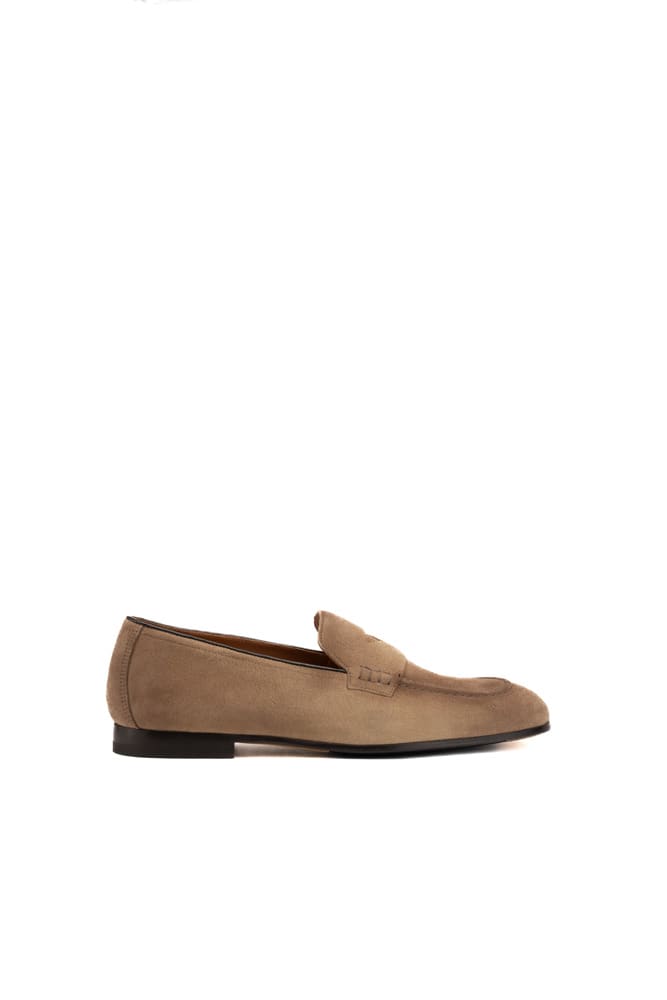 Shop Doucal's Penny Suede Moccasin In Sabbia+f.do T.moro