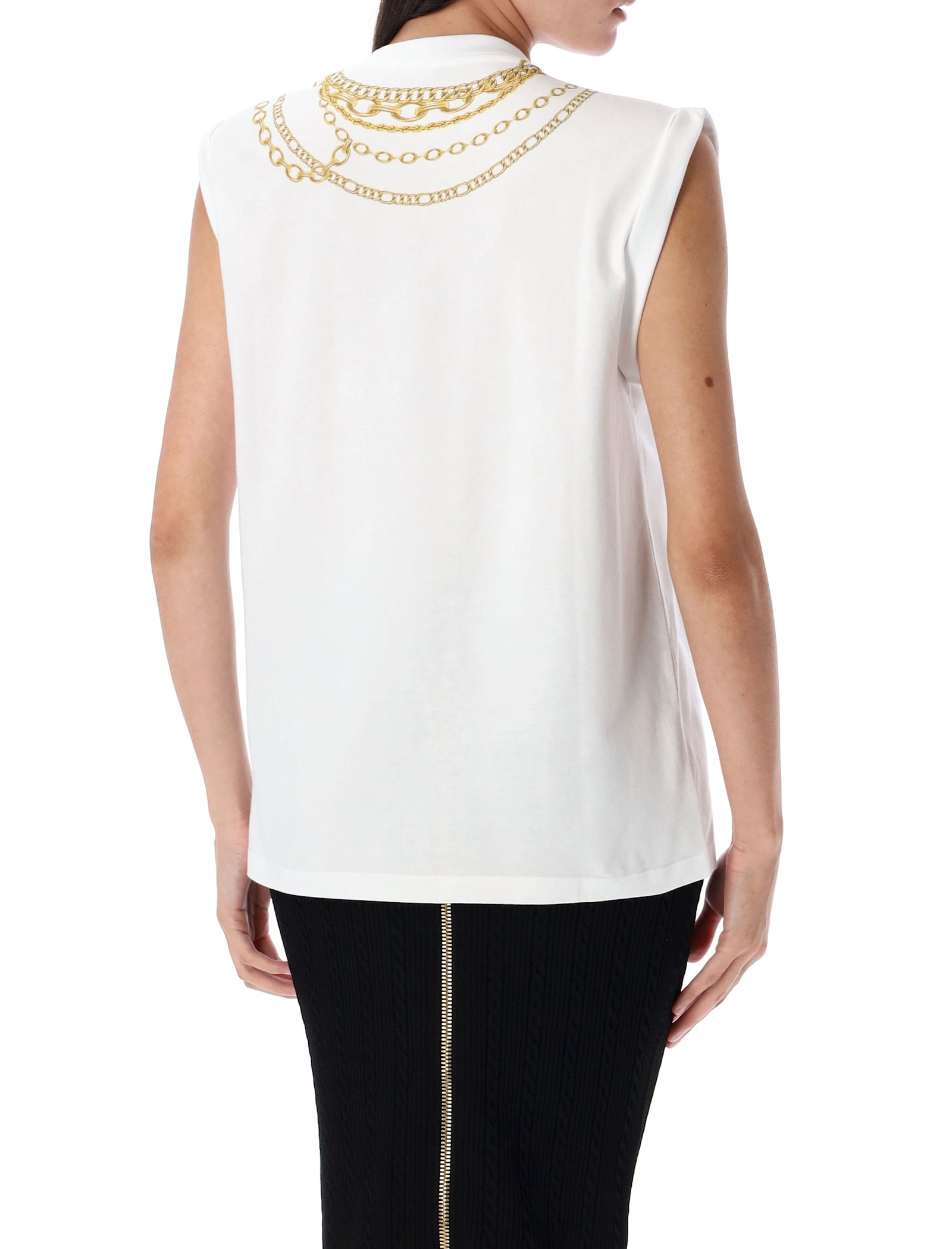 Balmain Chain Print Sleeveless Crew Neck Top In Multi