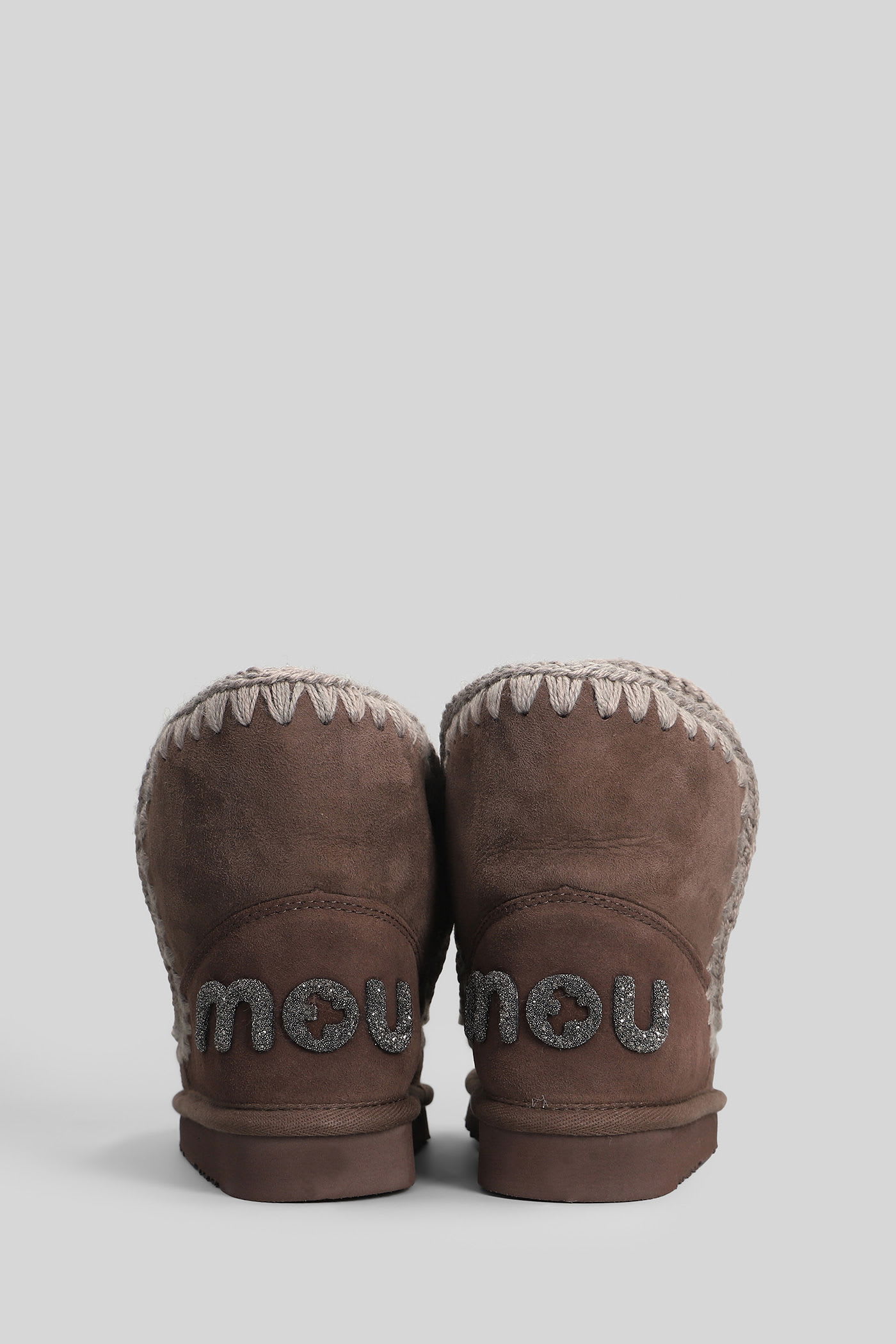 Mou Eskimo 18 Low Heels Ankle Boots In Brown Suede In Burgundy