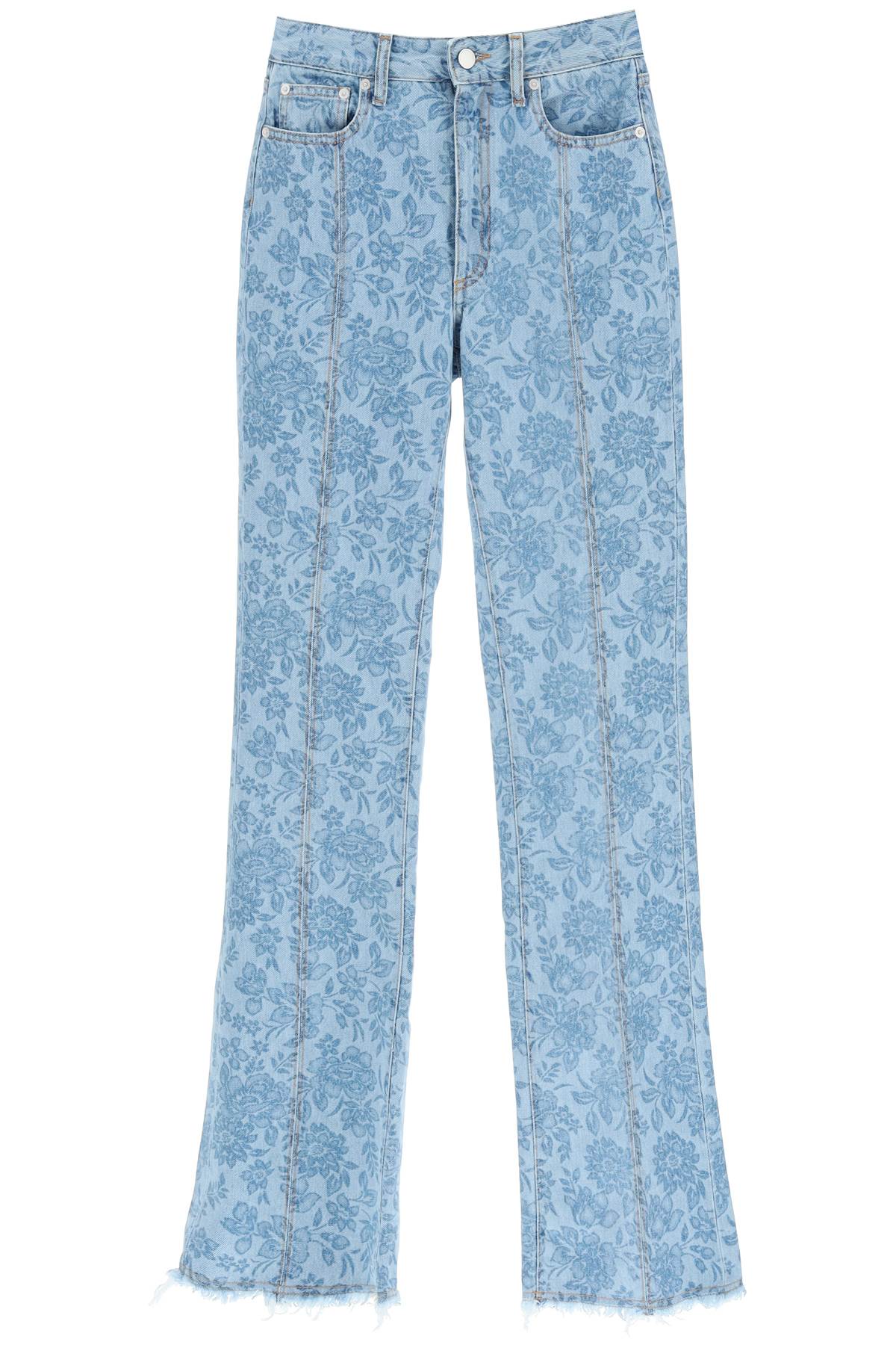 Shop Alessandra Rich Flower Print Flared Jeans In Light Blue (light Blue)