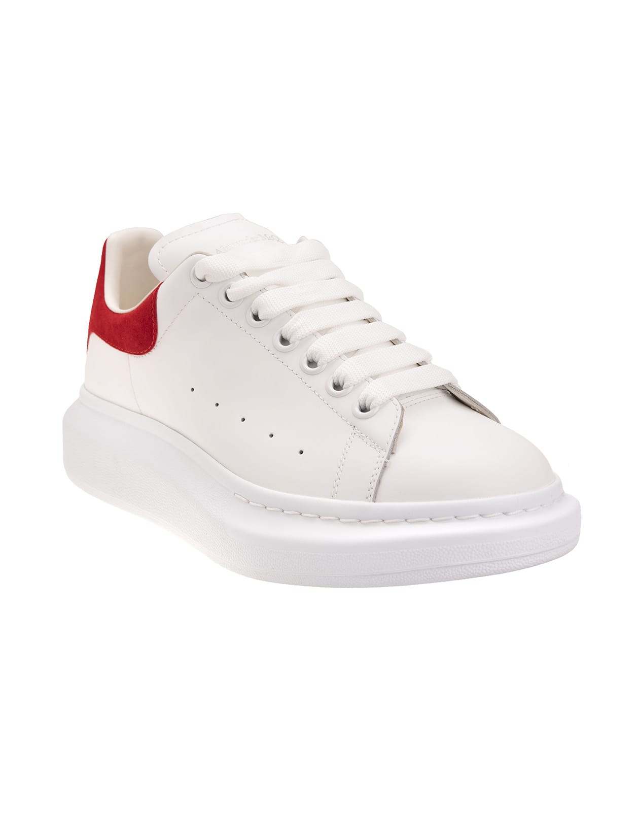 Shop Alexander Mcqueen White Oversized Sneakers With Lust Red Suede Spoiler