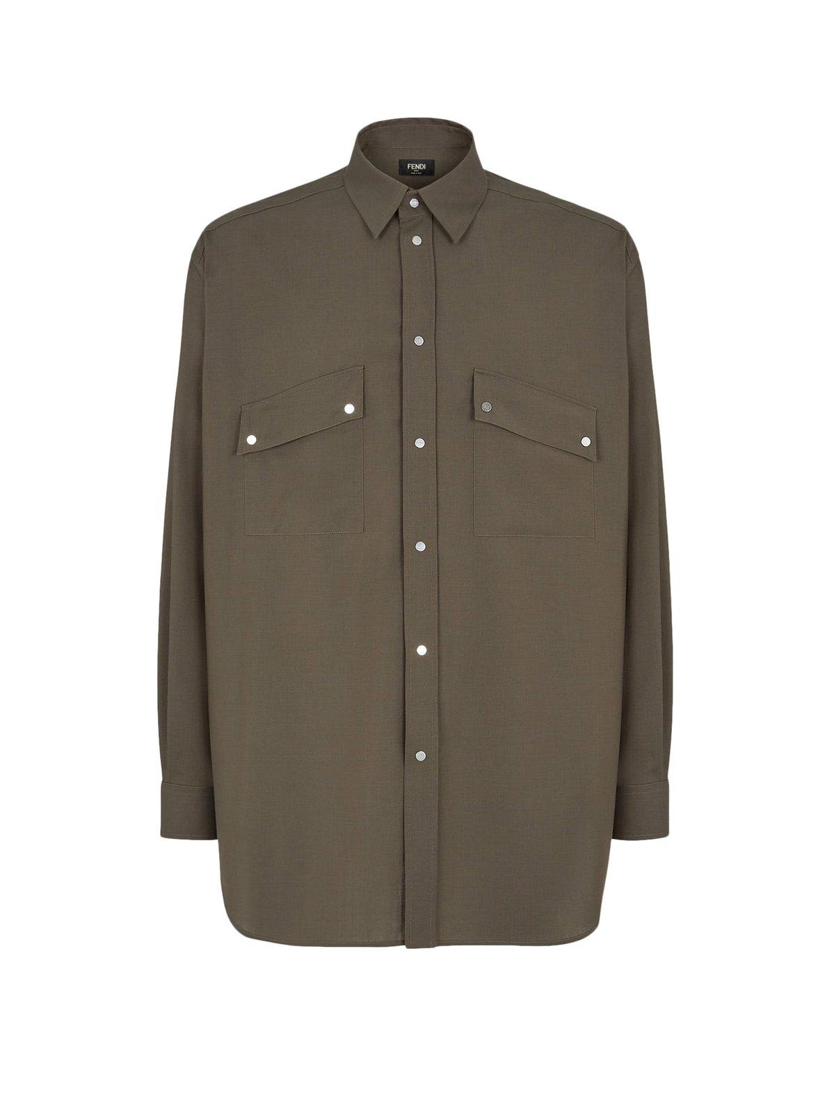 Shop Fendi Long Sleeved Oversized Shirt In Cipresso