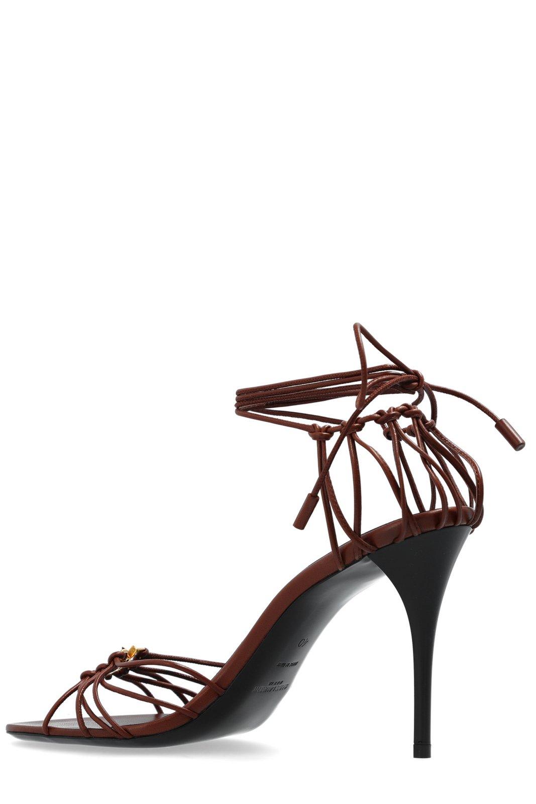 Saint Laurent Babylone Strappy Ysl Ankle-tie Sandals In Aestheticbrown