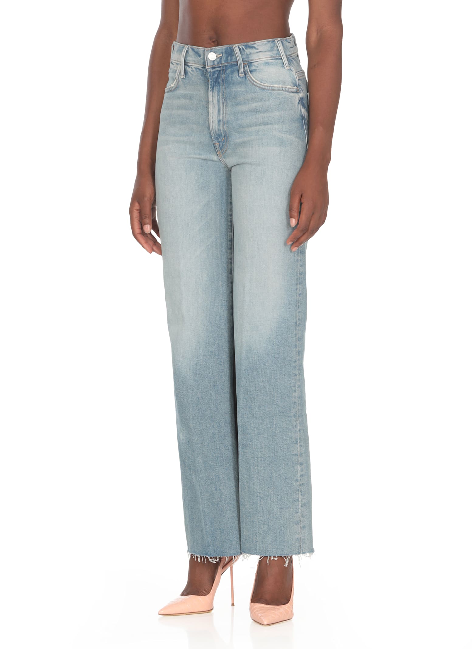 Shop Mother The Hustler Roller Jeans In Blue