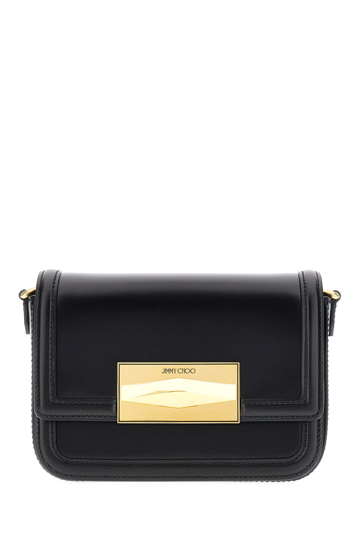 Shop Jimmy Choo Black Leather Diamond Crossbody In Blkgold