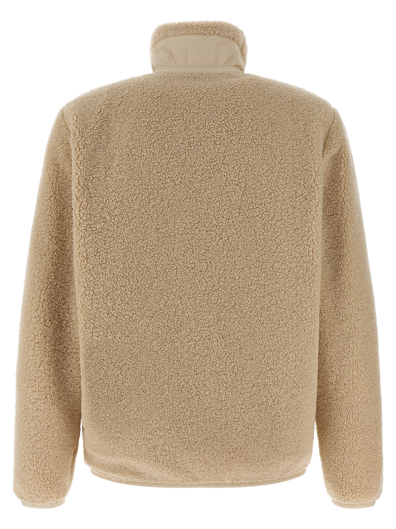 Moncler Teddy Zip-up Sweatshirt With Nylon Pocket In Neutral