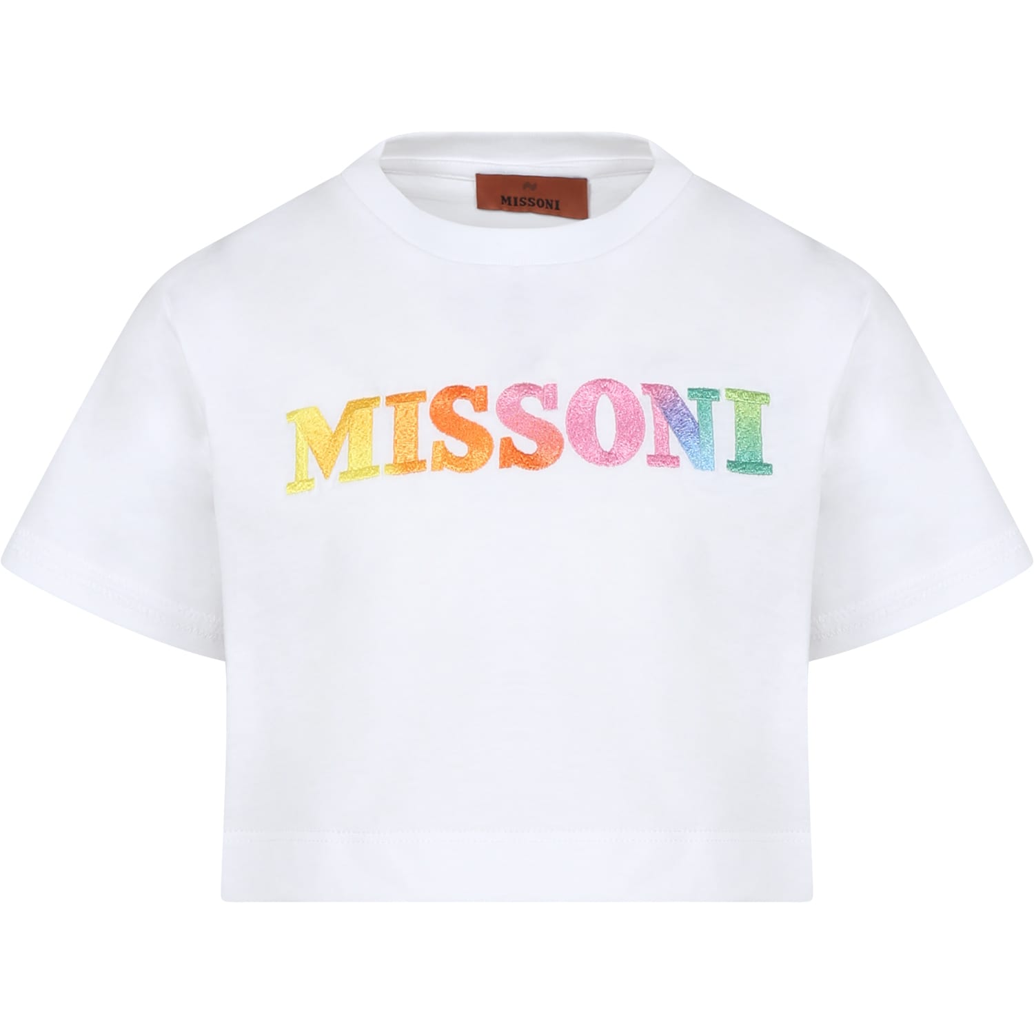Shop Missoni White T-shirt For Girl With Embroidered Logo