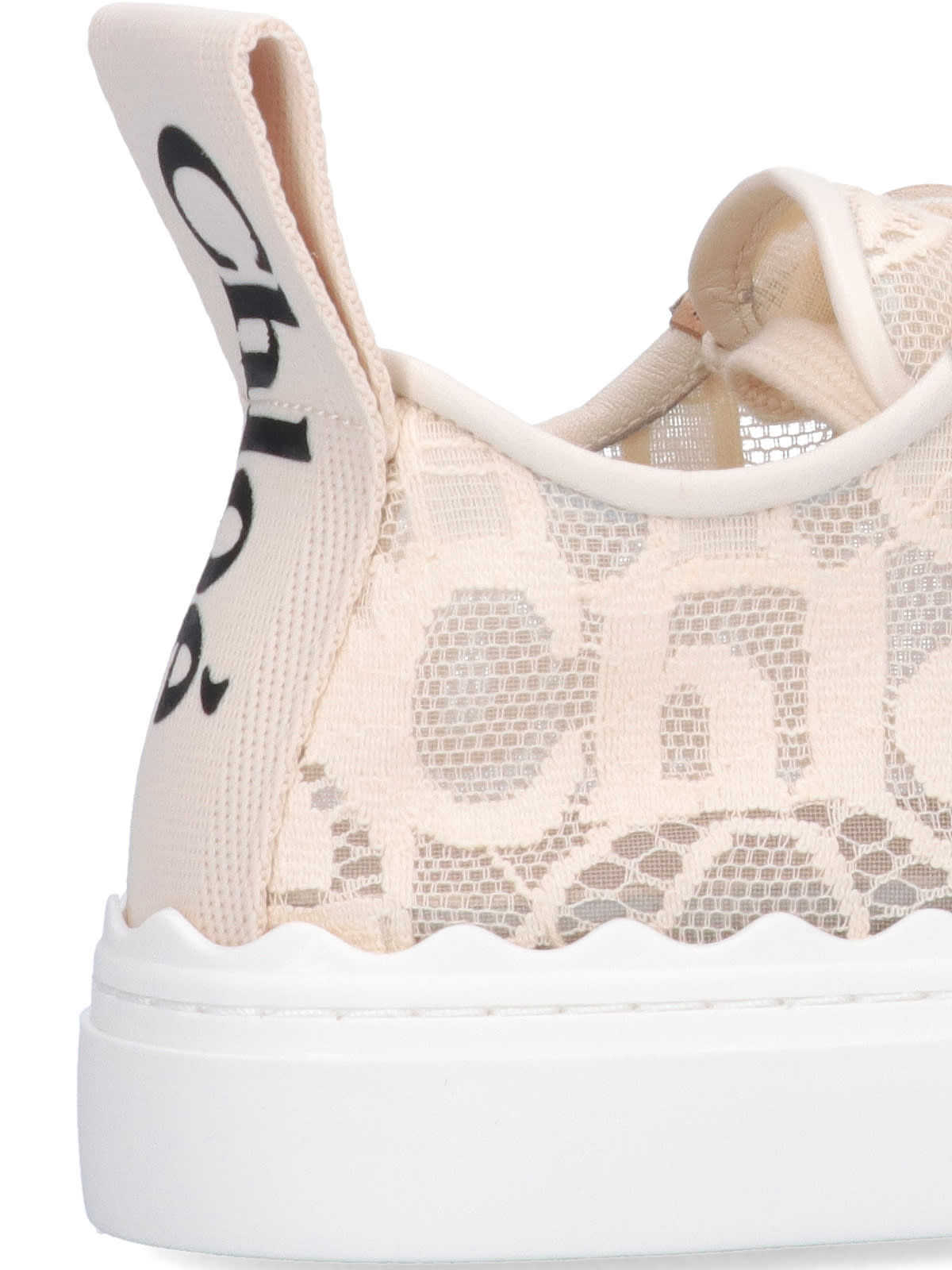 Chloé Lauren Scalloped Leather-trimmed Lace High-top Sneakers In Cream