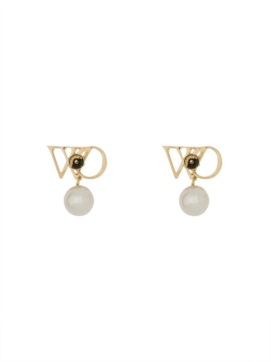 Shop Off-white Ow Logo Plaque Drop Earrings In Gold