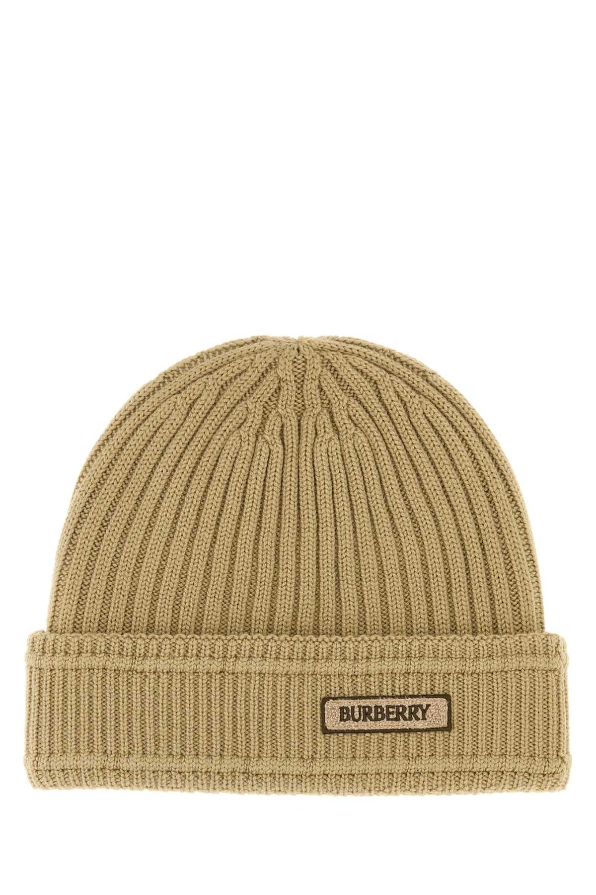 Burberry Camel Wool Beanie In Sand