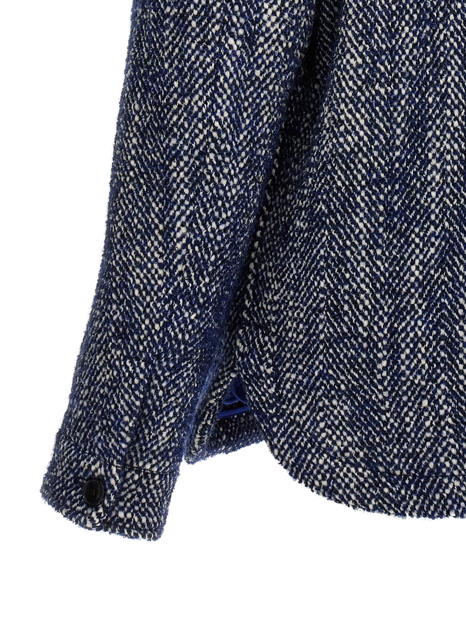 Shop Etro Chevron Wool Jacket In Blue