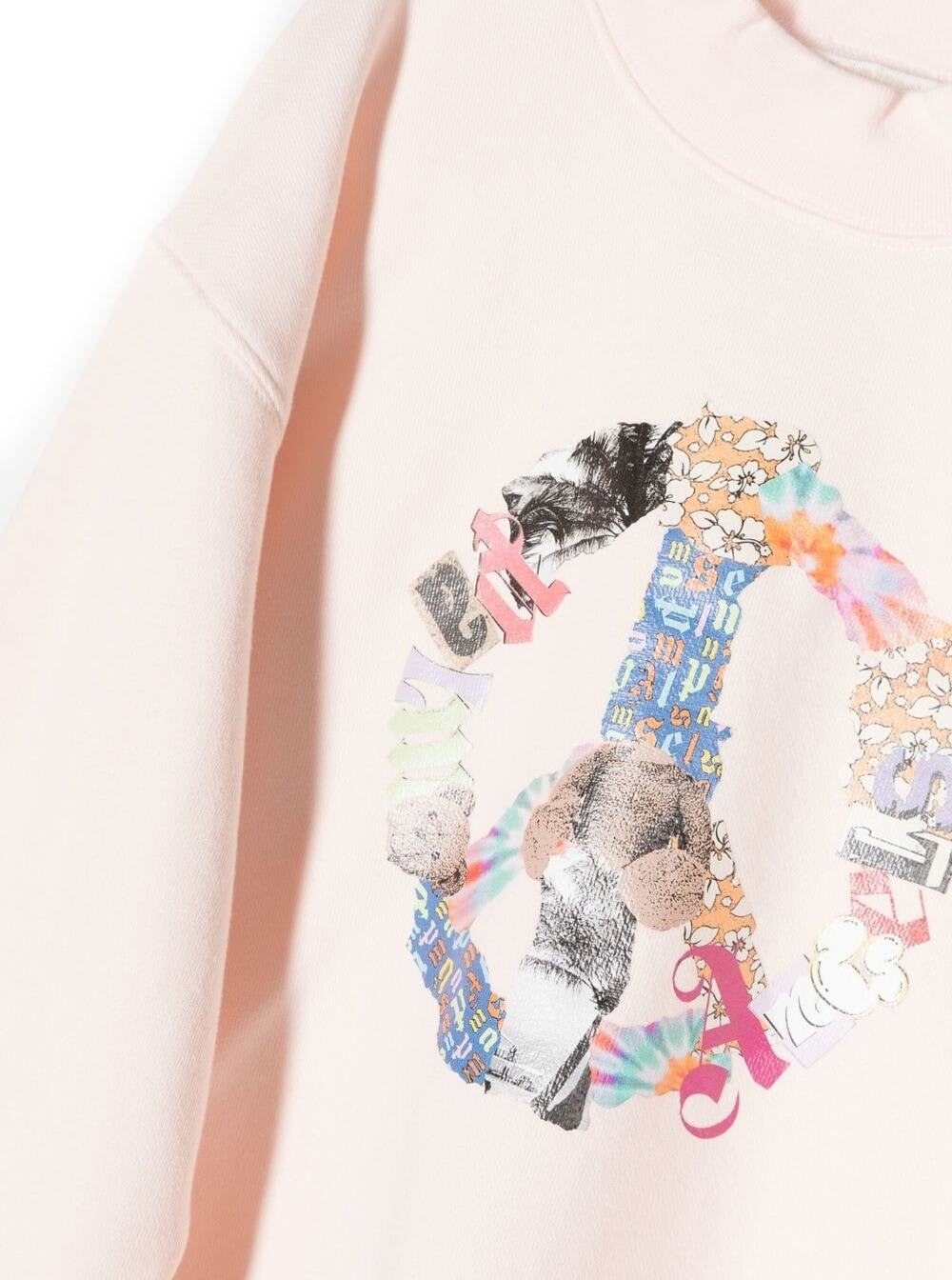 Shop Palm Angels Crewneck Sweatshirt With Graphic Print In Pink Cotton Girl