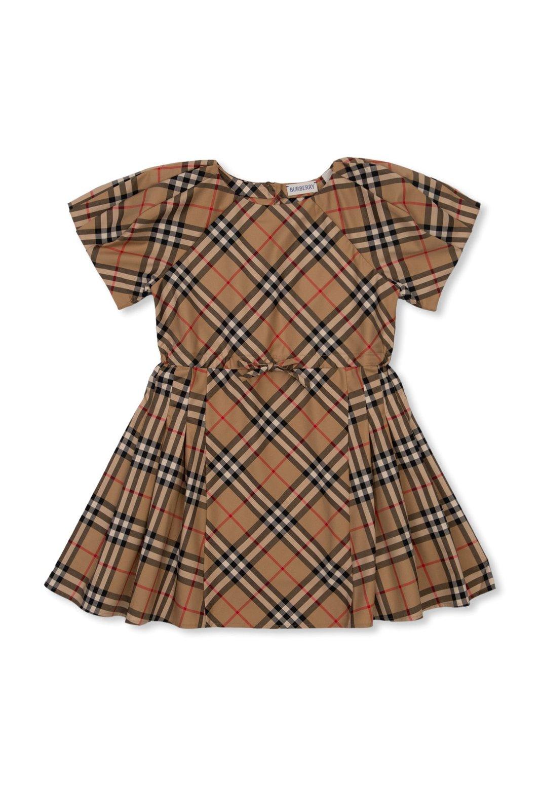 Shop Burberry Checked Short-sleeved Dress In Beige