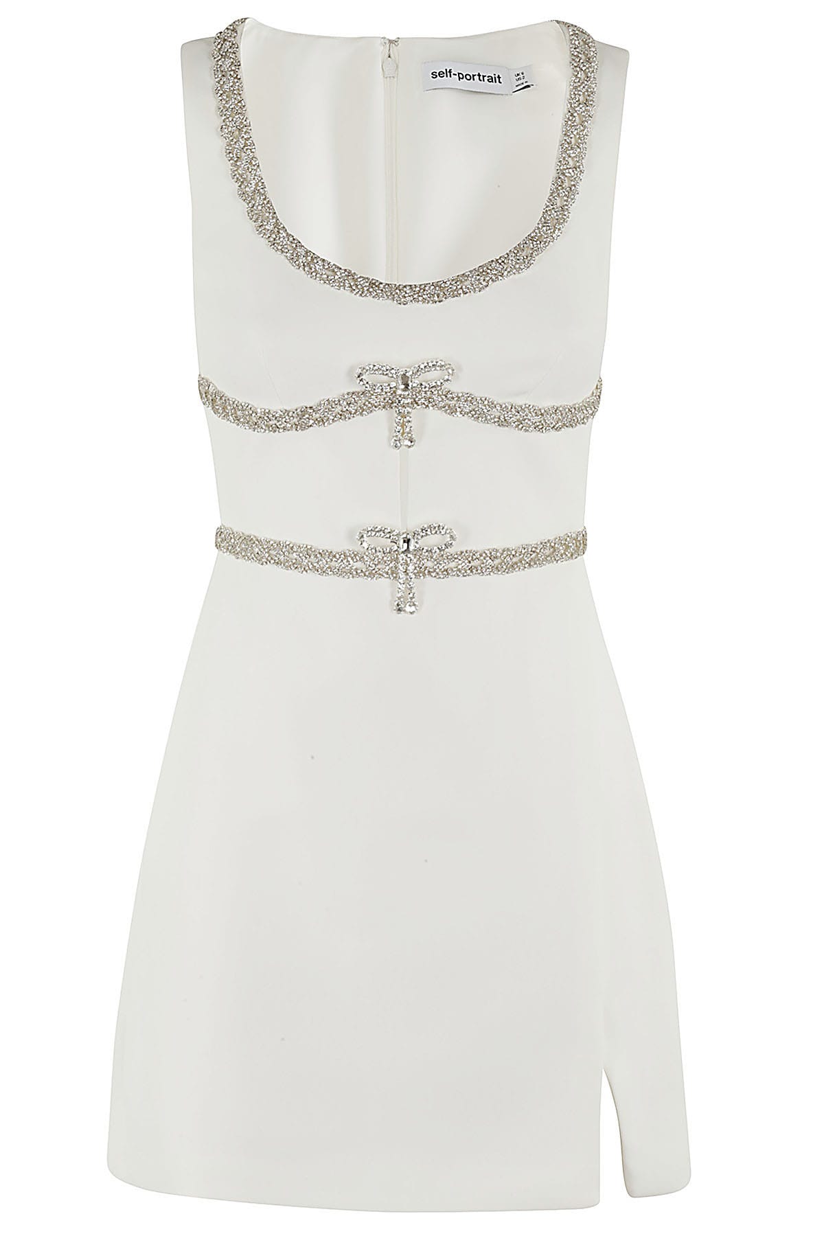 Shop Self-portrait Diamante Bow Trim Mini Dress In White