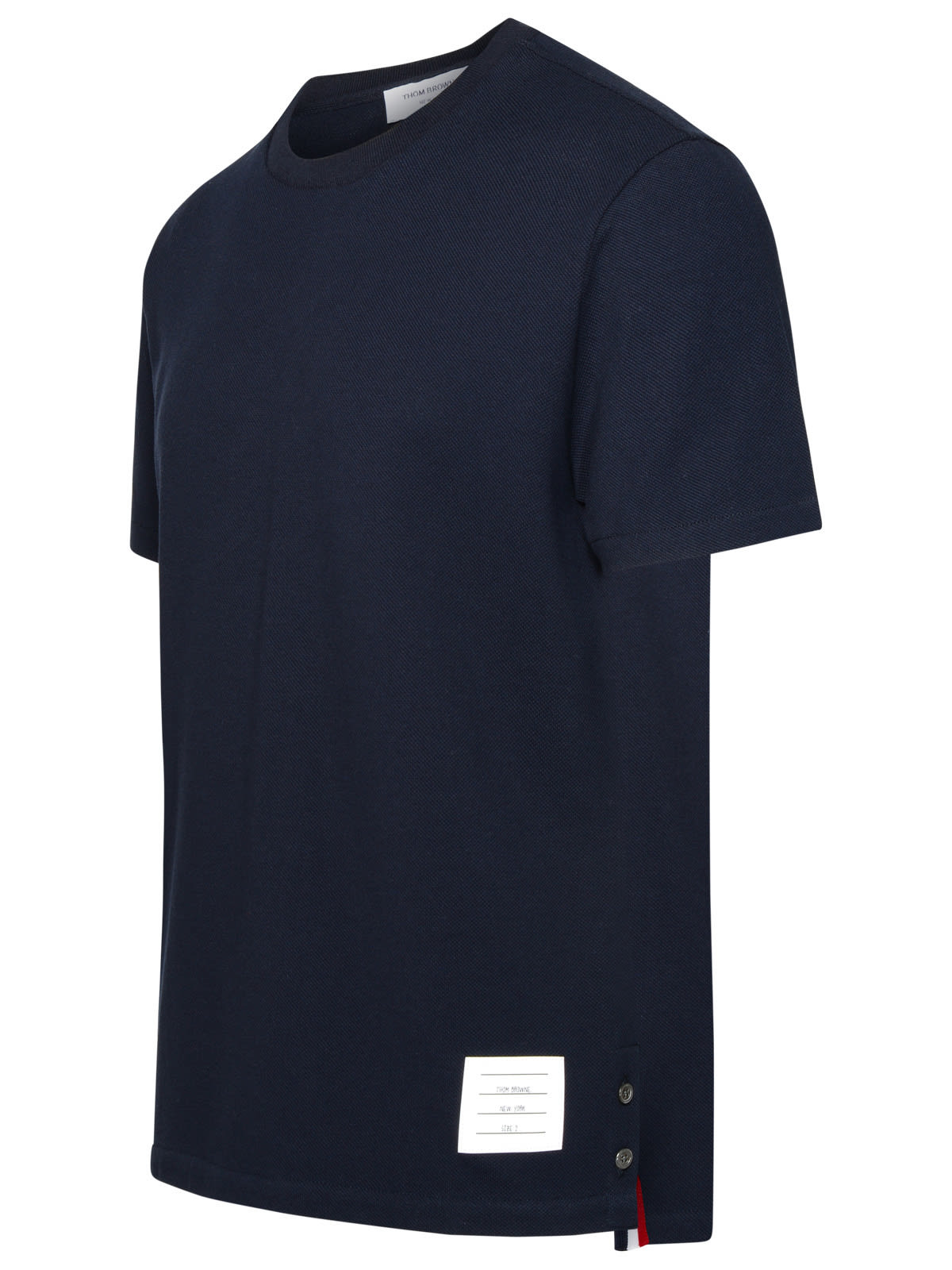 Thom Browne Wool Crew Neck T-shirt With Stripe Detail In Navy