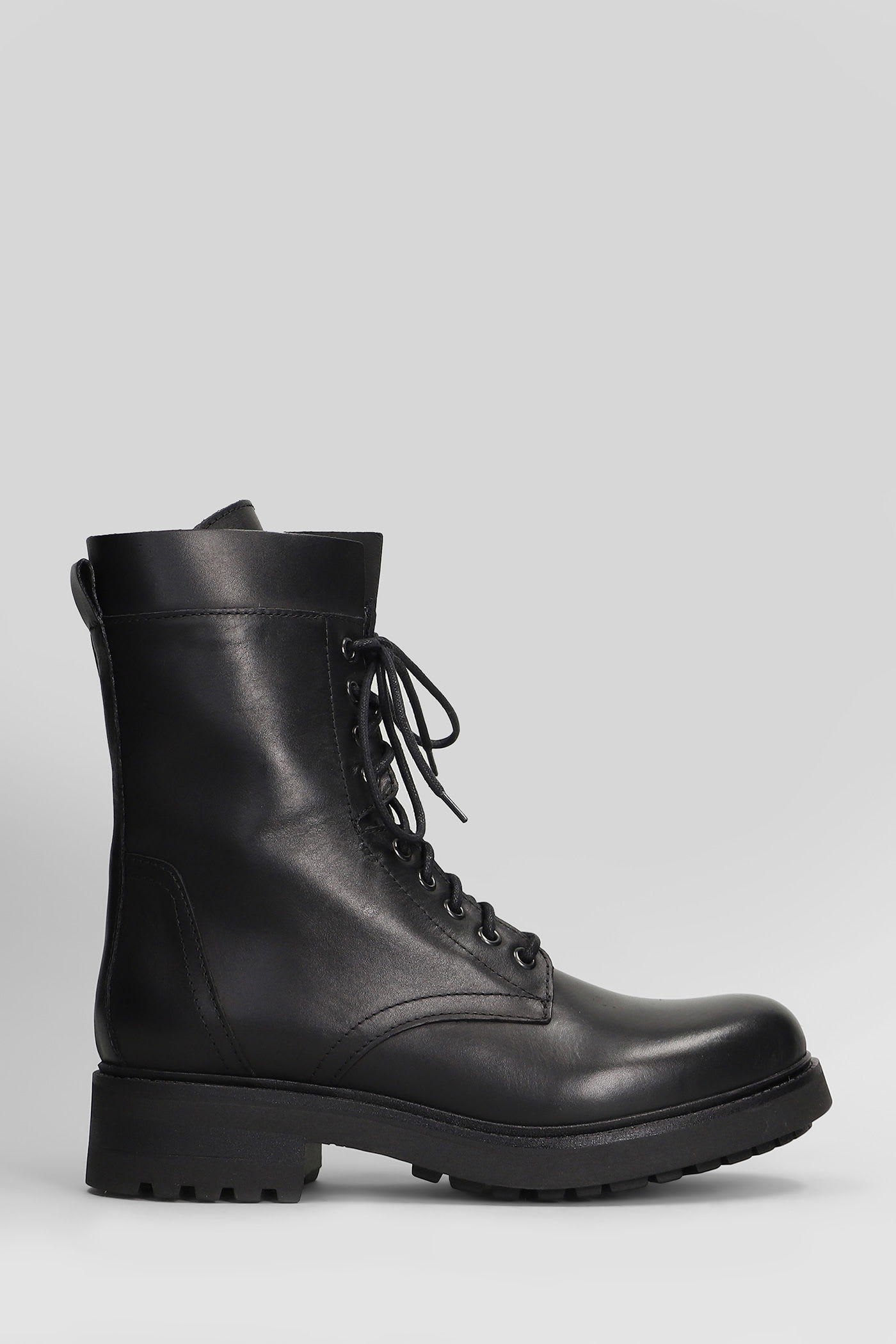 Julie Dee Combat Boots In Black Leather In Black