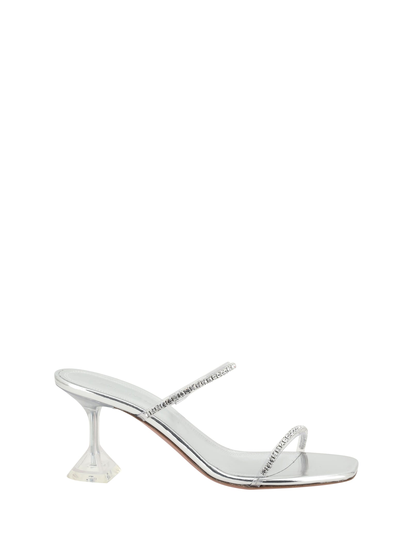Amina Muaddi Womens Other Gilda Crystal-embellished Leather Heeled Mules In Pvc Transparent/white Crystals