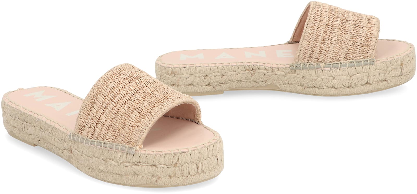 Manebi Raffia Slides In Beige