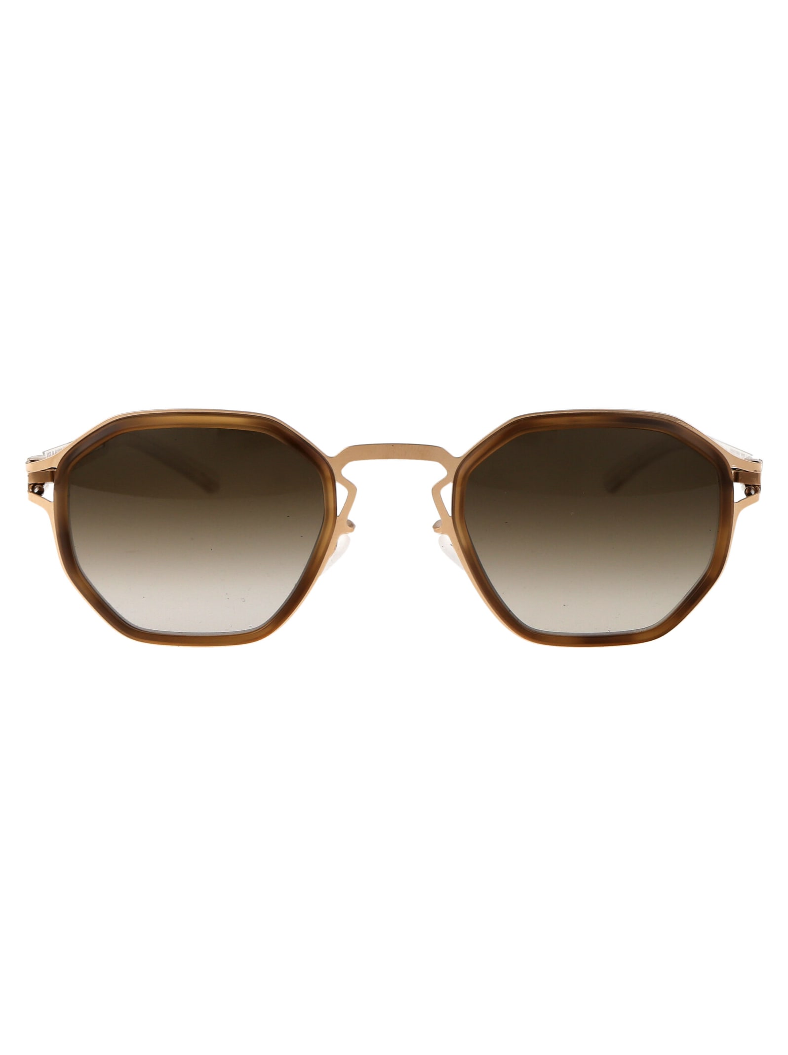 Shop Mykita Gia Sunglasses In 796 A80 Champagne Gold/galapagos Raw Brown Gradient