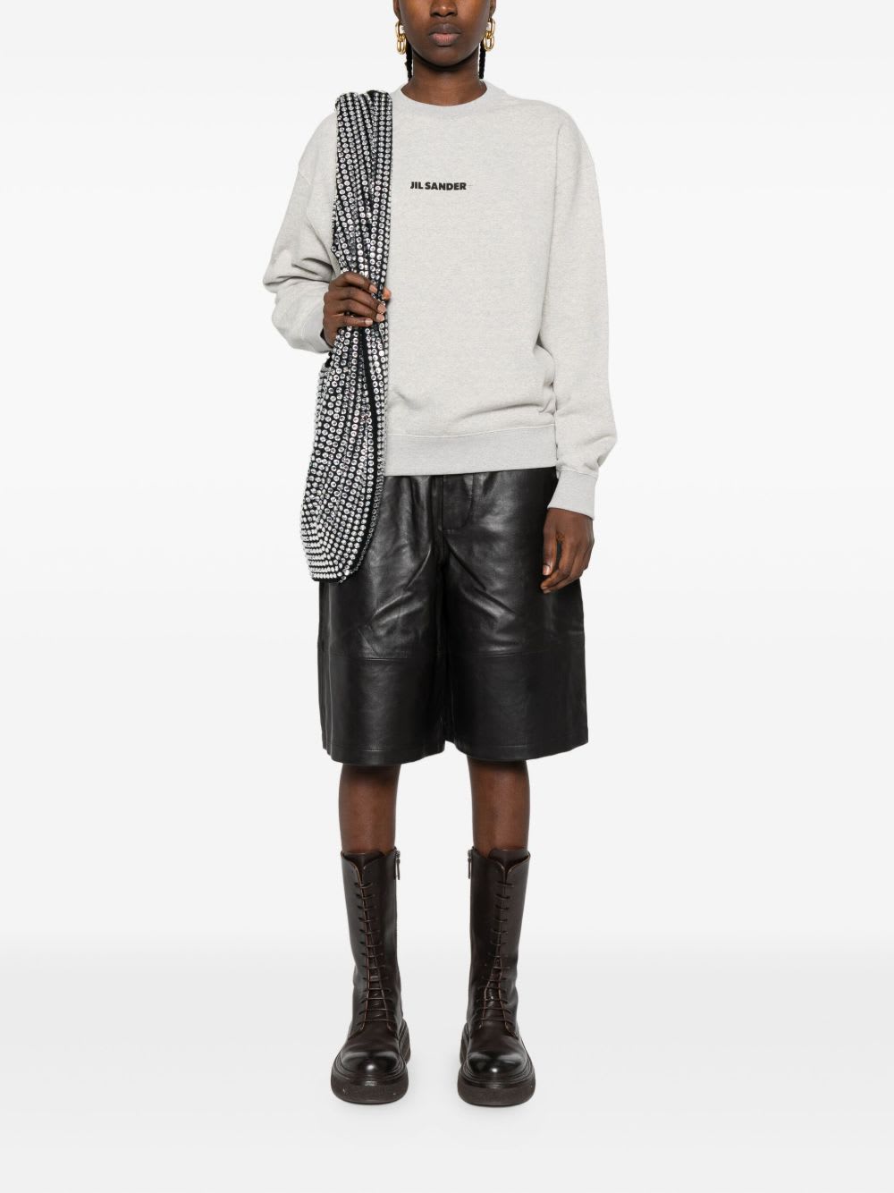 Jil Sander Grey Logo-embroidered Cotton Sweatshirt In Neutral