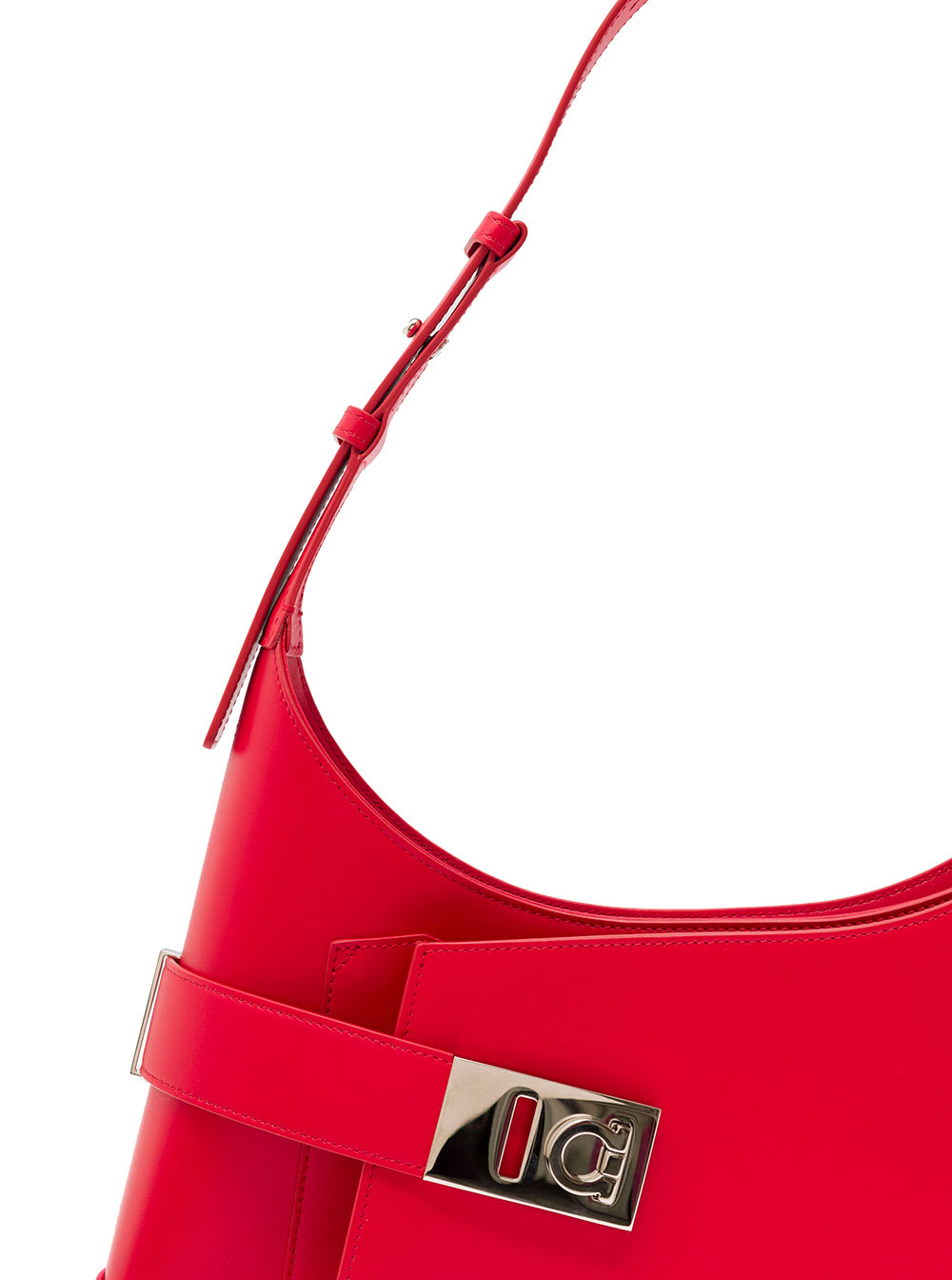 Shop Ferragamo Red Hobo Shoulder Bag With Asymmetric Pocket And Gancini Buckle In Leather Woman