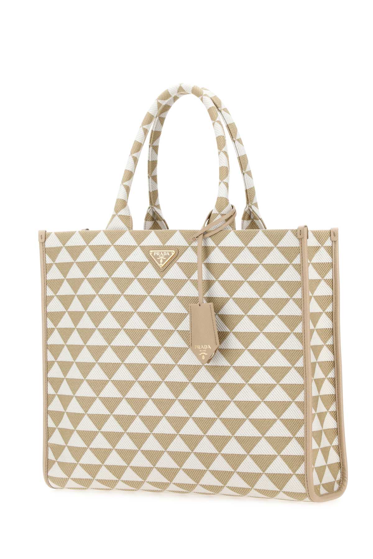 Shop Prada Embroidered Fabric Large Symbole Shopping Bag In Multicolor